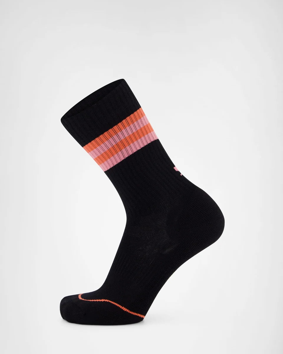 Mons Royale Signature Merino Crew Sock Black Flamingo Sun Orange