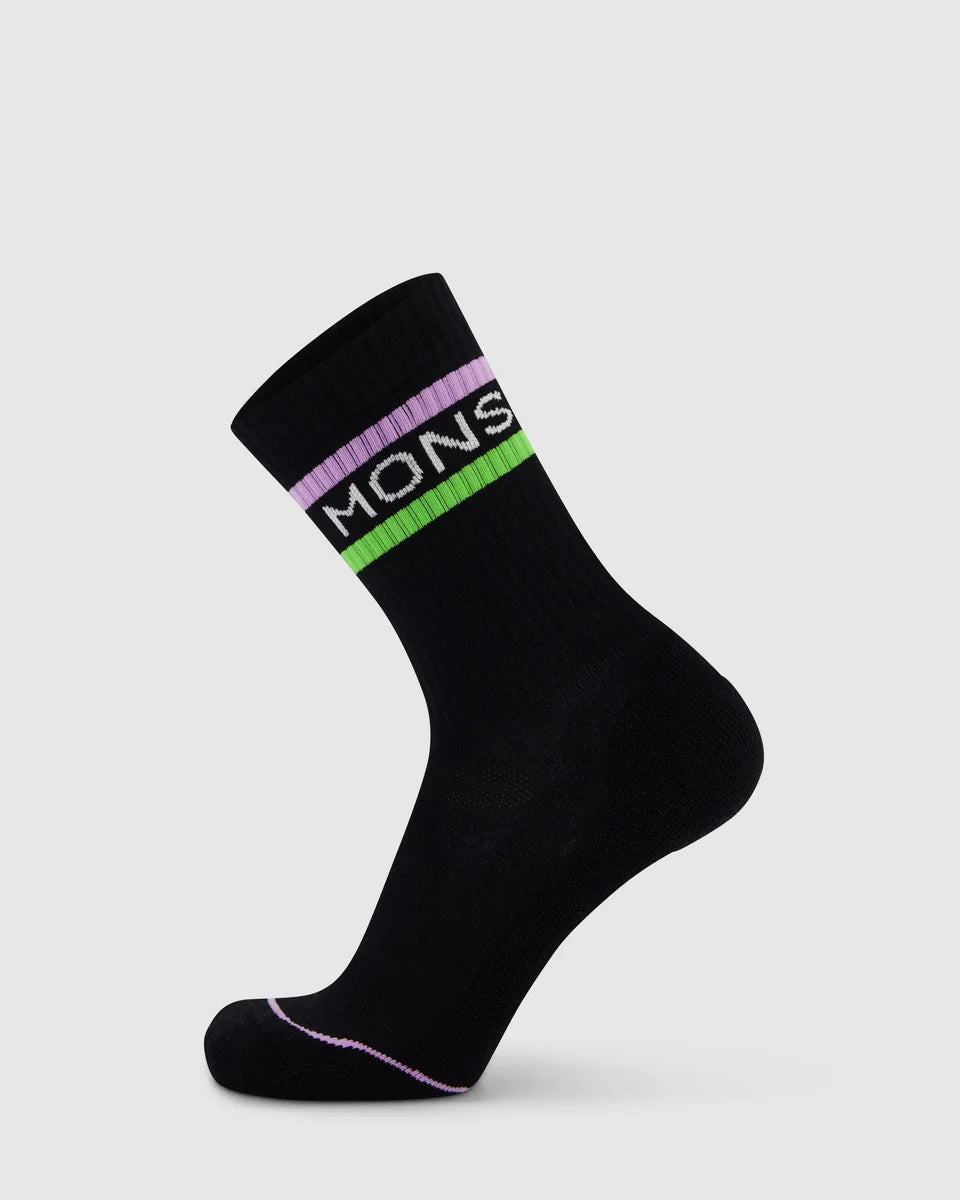 Mons Royale Signature Merino Crew Sock Black Lime Pastel Purple