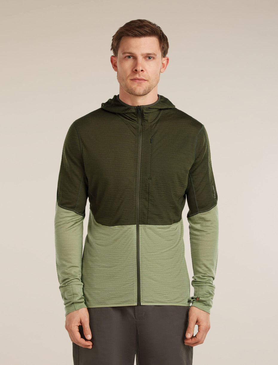 Icebreaker Mens Merino Blend 200 RealFleece Descender LS Zip Hoodie Dk Loden Lichen Cb