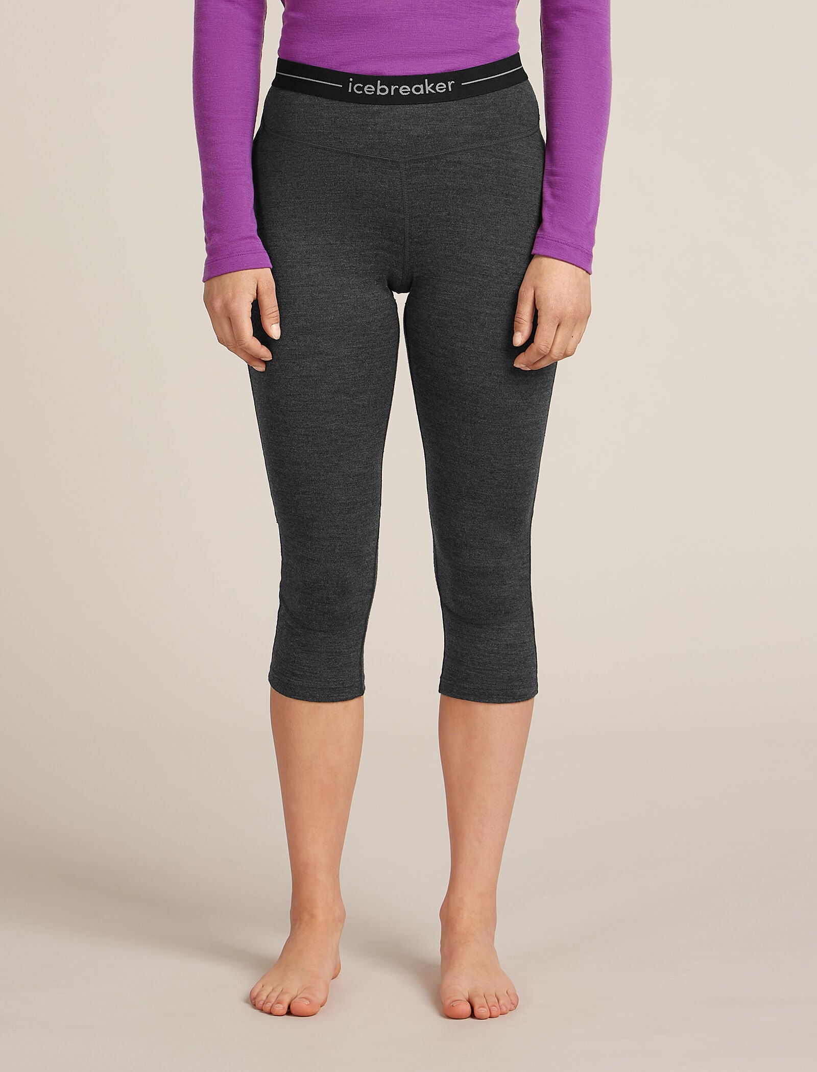 Icebreaker Womens Merino 260 ZoneKnit 3/4 Leggings Jet Hthr