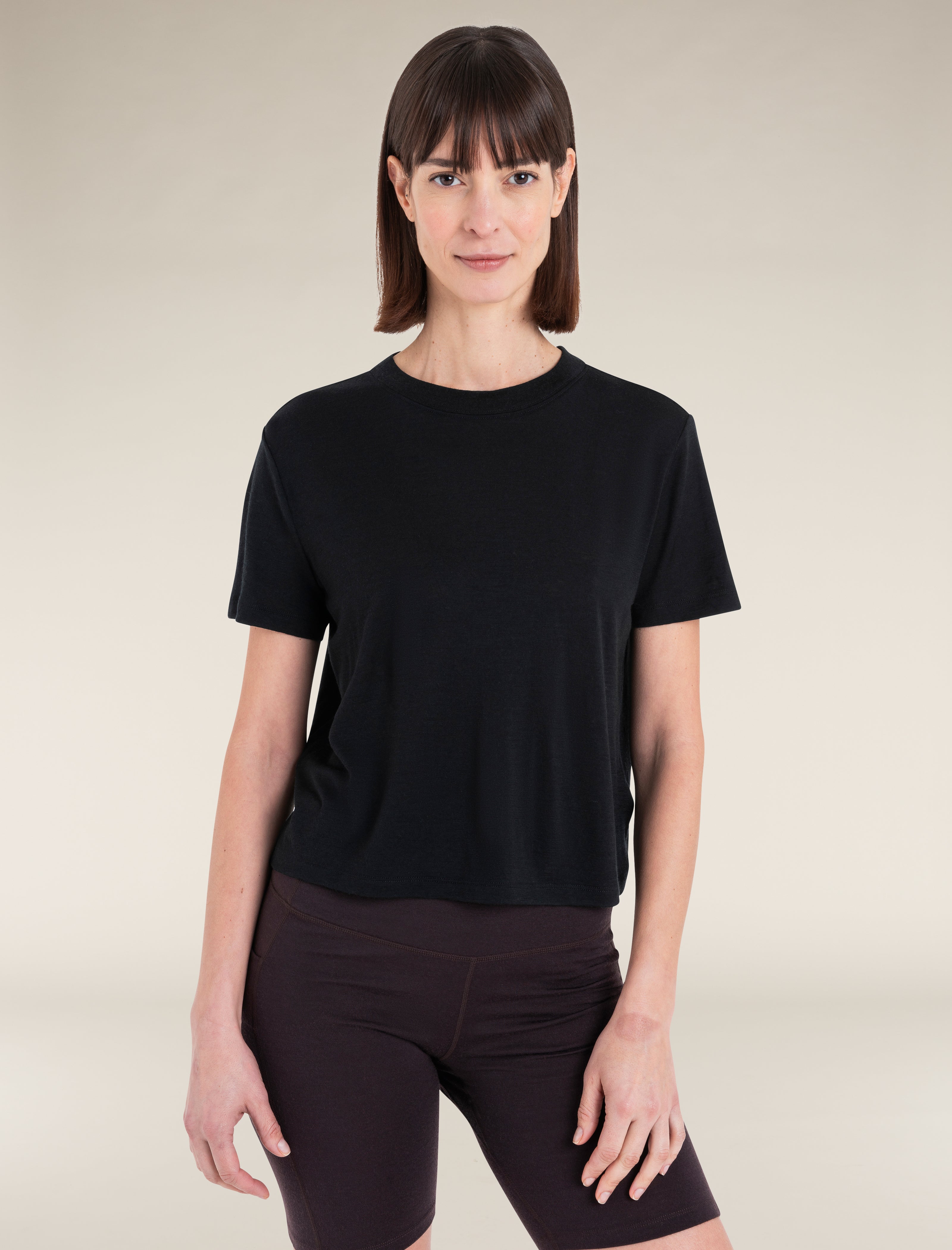 Icebreaker Womens Merino 150 Tech Lite SS Crop Tee Black