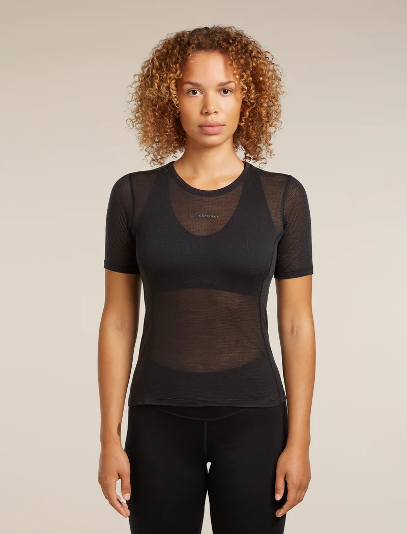 Icebreaker Womens Merino Blend 75 Cool-Lite Featherlight SS Crewe Black
