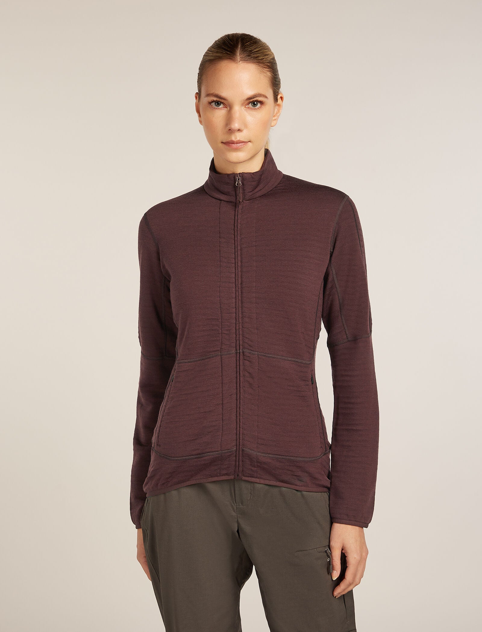 Icebreaker Womens Merino 400 RealFleece Descender LS Zip Medium Java