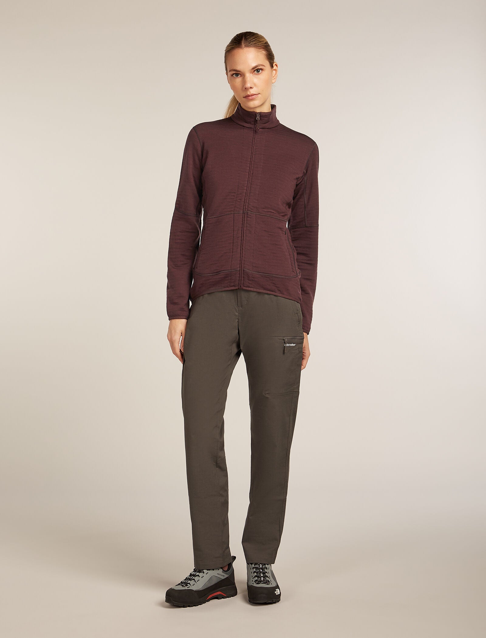 Icebreaker Womens Merino 400 RealFleece Descender LS Zip Small Java