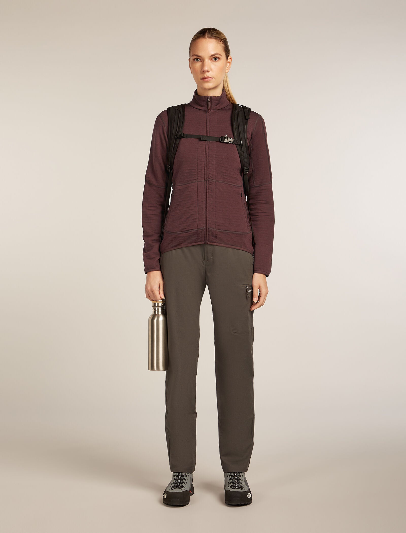 Icebreaker Womens Merino 400 RealFleece Descender LS Zip X Large Black Obsidian Cb