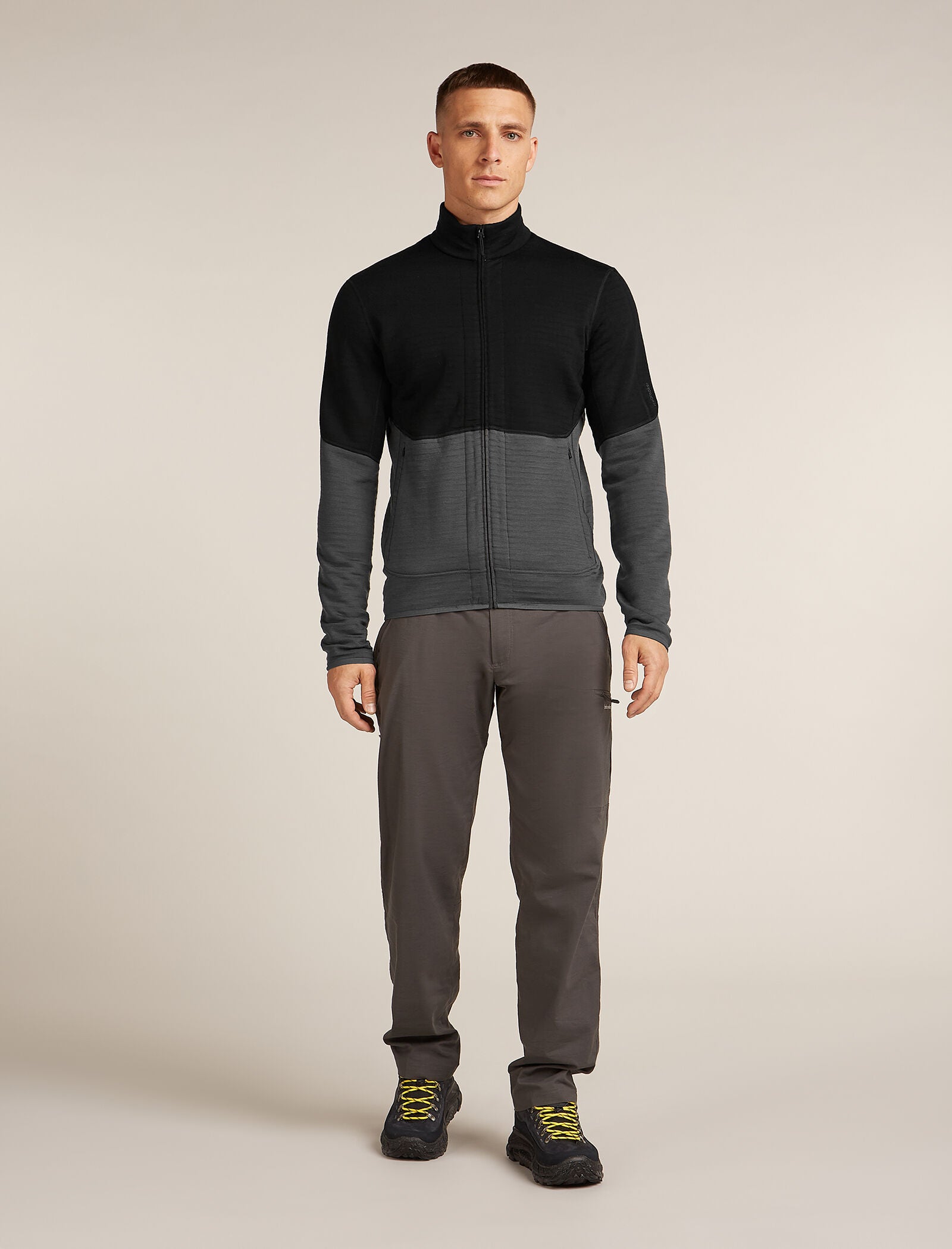Icebreaker Mens Merino 400 RealFleece Descender LS Zip Large Black Obsidian Cb
