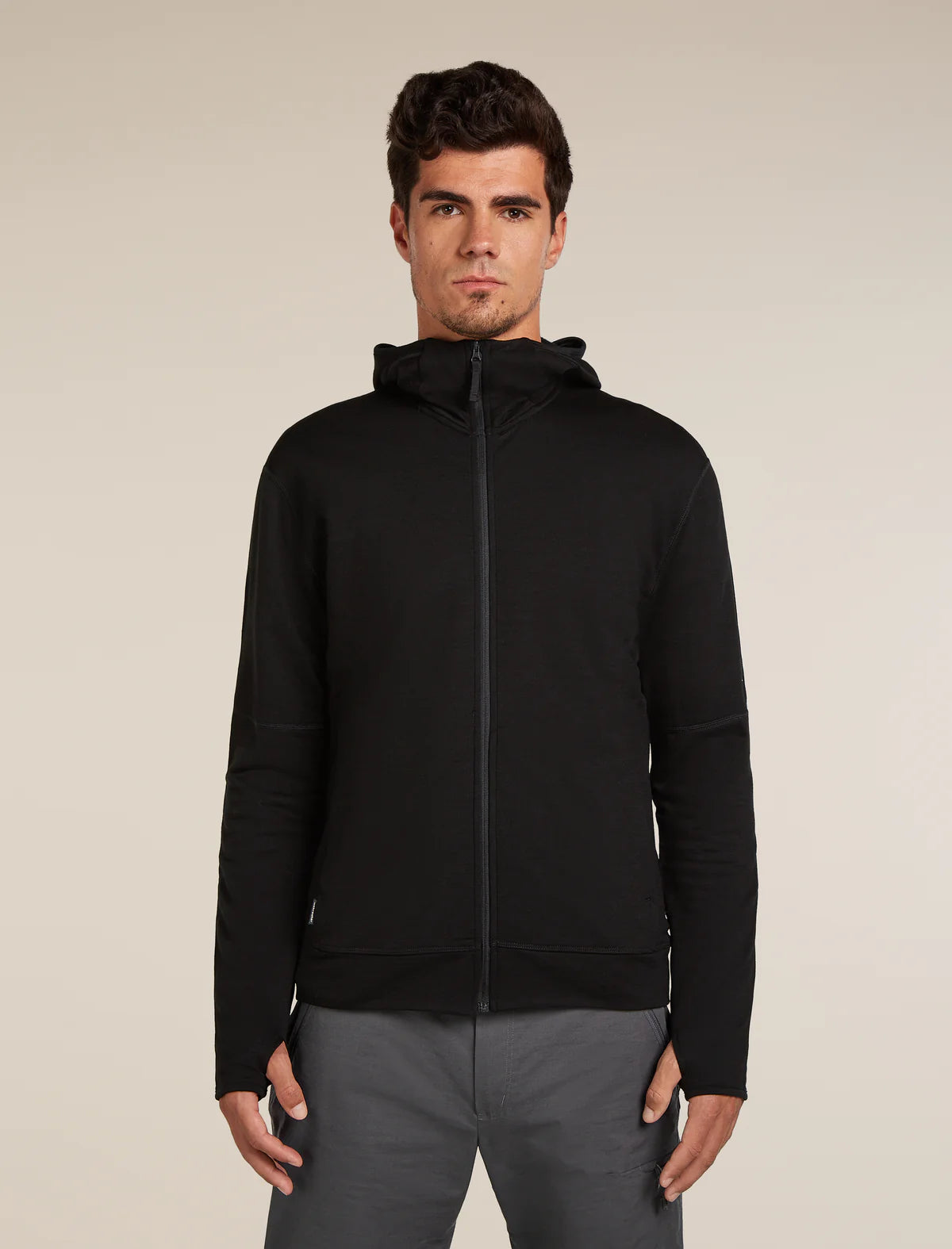 Icebreaker Mens Merino 360 RealFleece Elemental LS Zip Hood Black