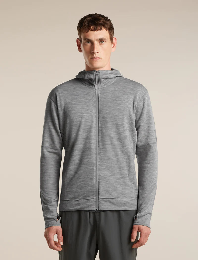 Icebreaker Mens Merino 360 RealFleece Elemental LS Zip Hood Metro Heather