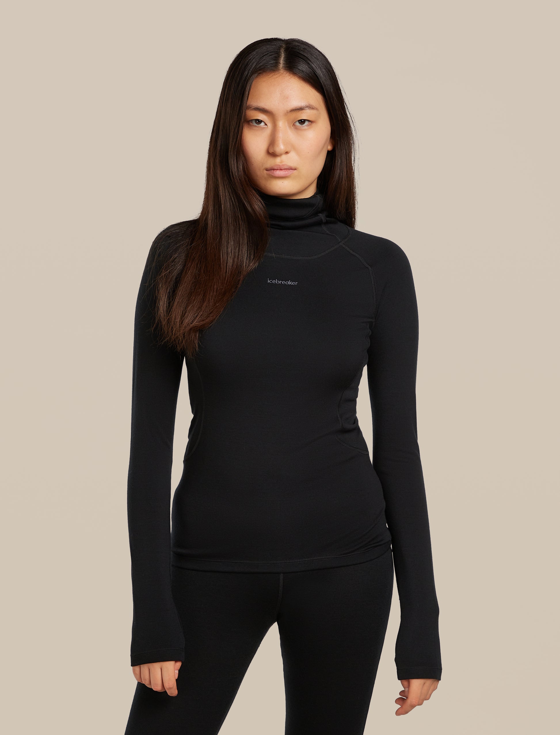 Icebreaker Womens 300 MerinoFine Polar LS Roll Neck Black