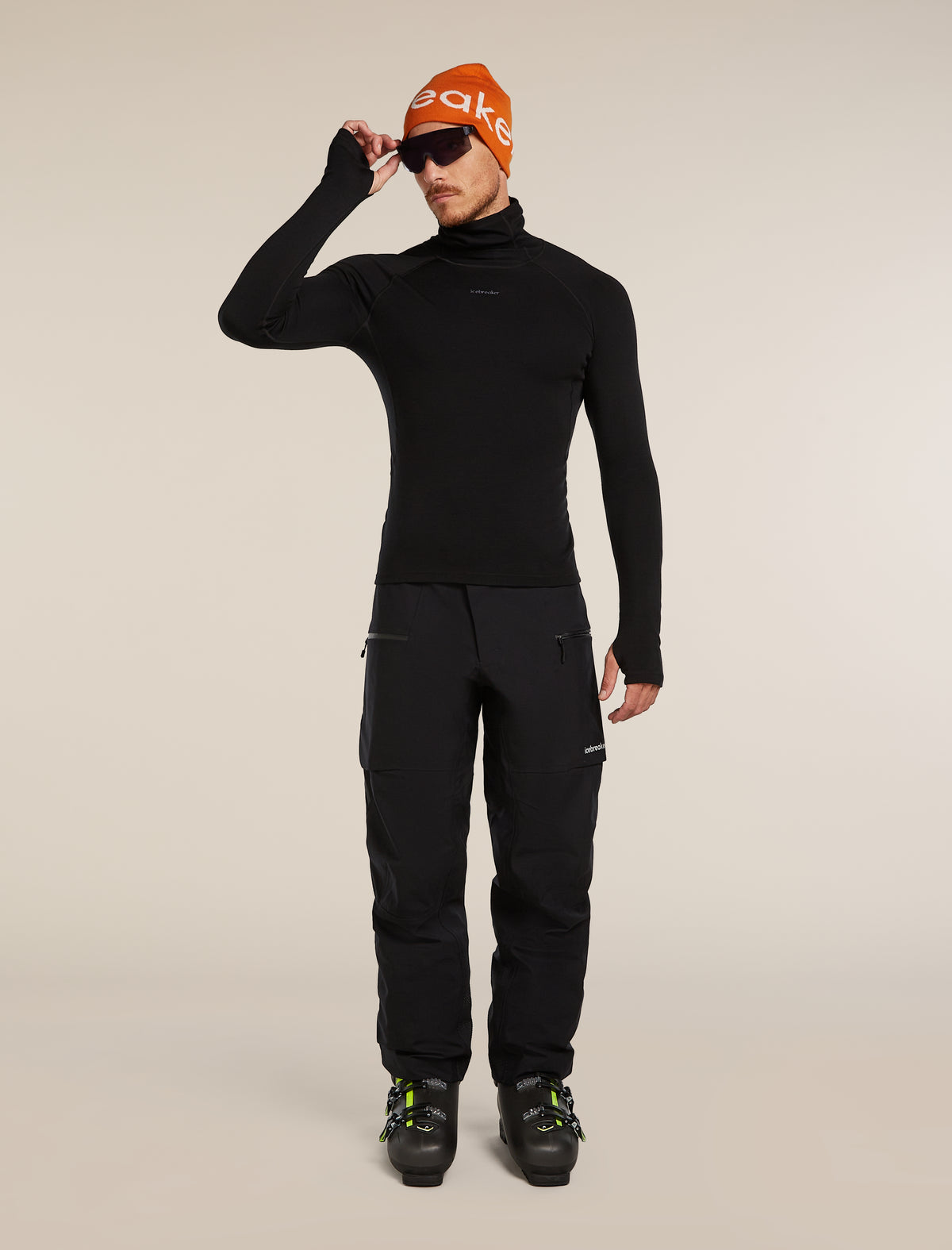 Icebreaker Mens 300 MerinoFine Polar LS Roll Neck Medium Black
