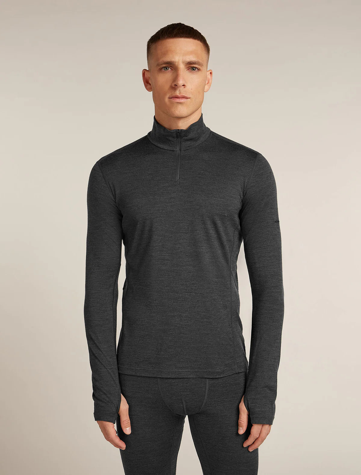 Icebreaker Mens 200 MerinoFine Ace LS Half Zip Jet Hthr