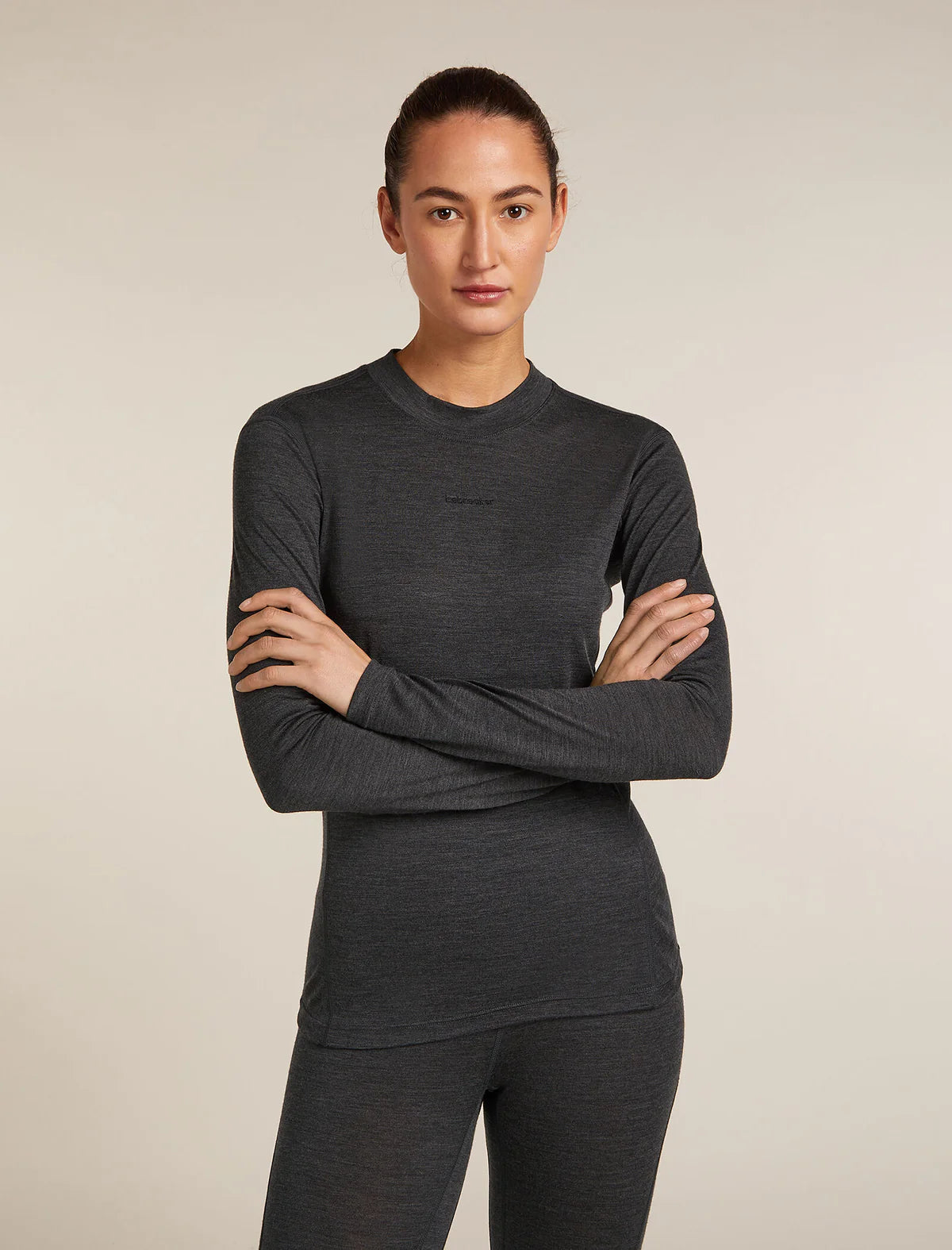 Icebreaker Womens 200 MerinoFine Ace LS Mock Neck Jet Hthr