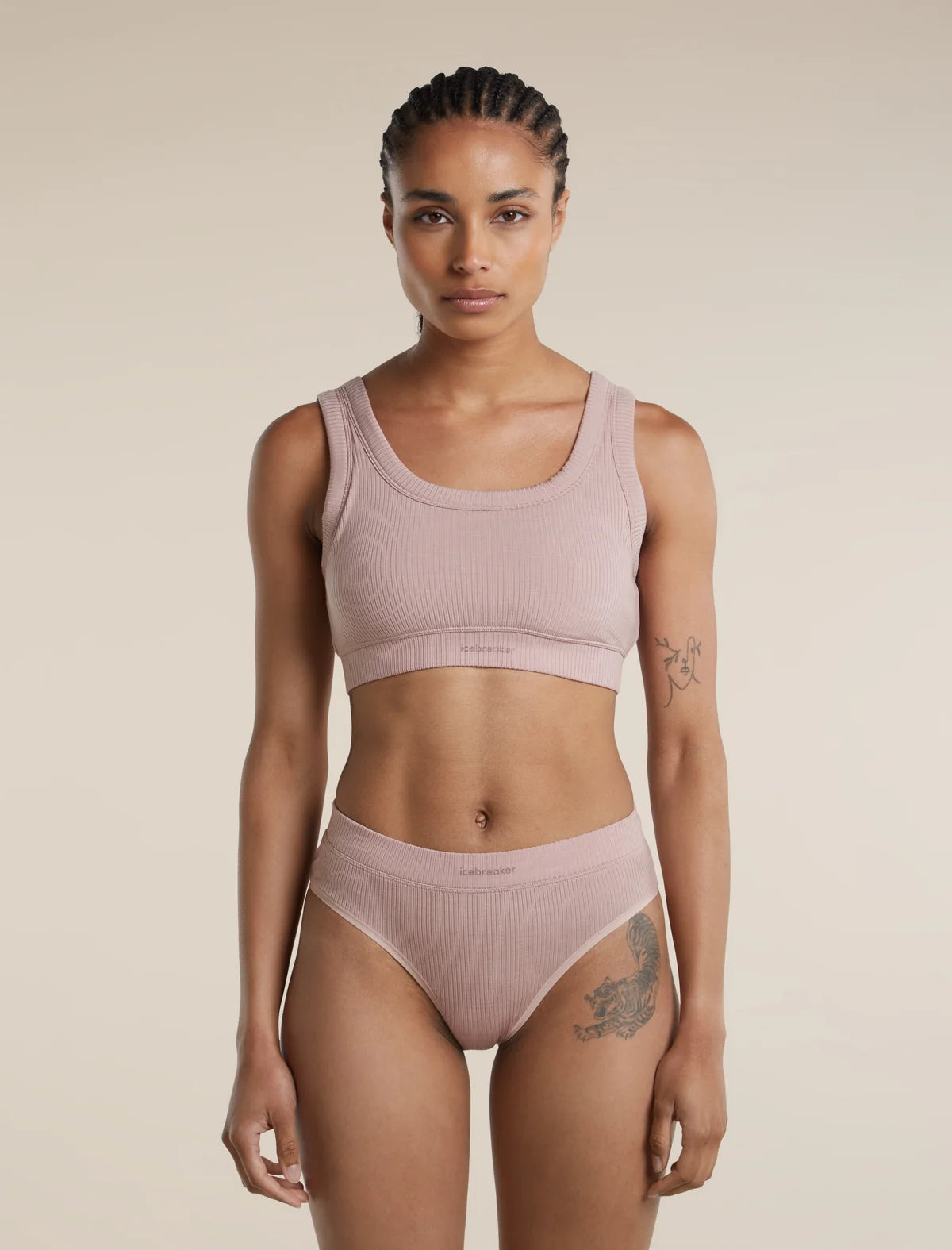 Icebreaker Womens Merino Blend Rib Lotus Bra Pink Quartz