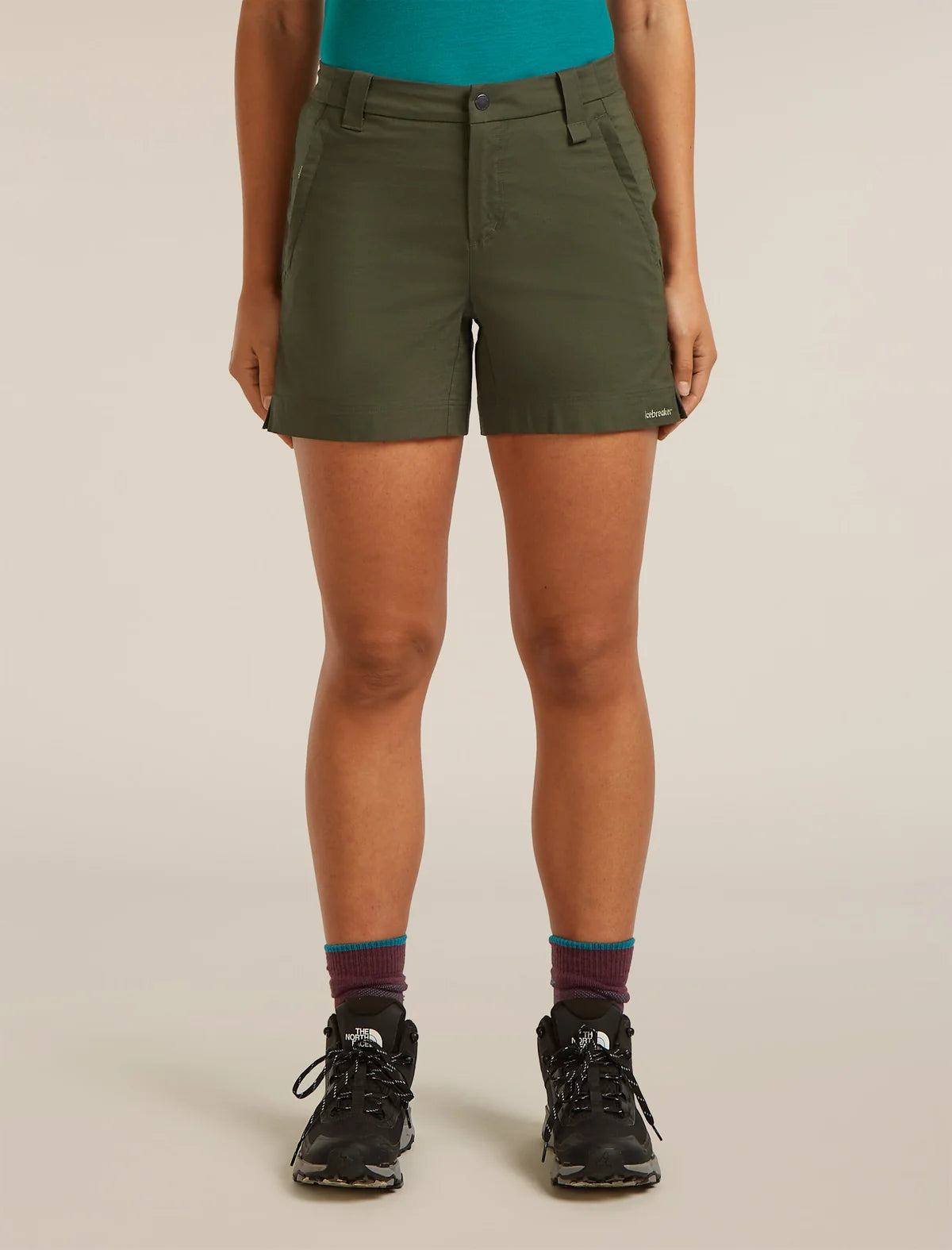 Icebreaker Womens Merino Blend Elevation Stretch 5" Shorts Dk Loden