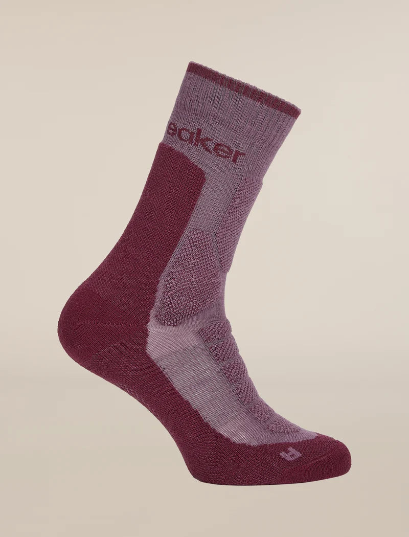Icebreaker Womens Merino Hike+ Heavy Crew Grey Plum Dark Berry