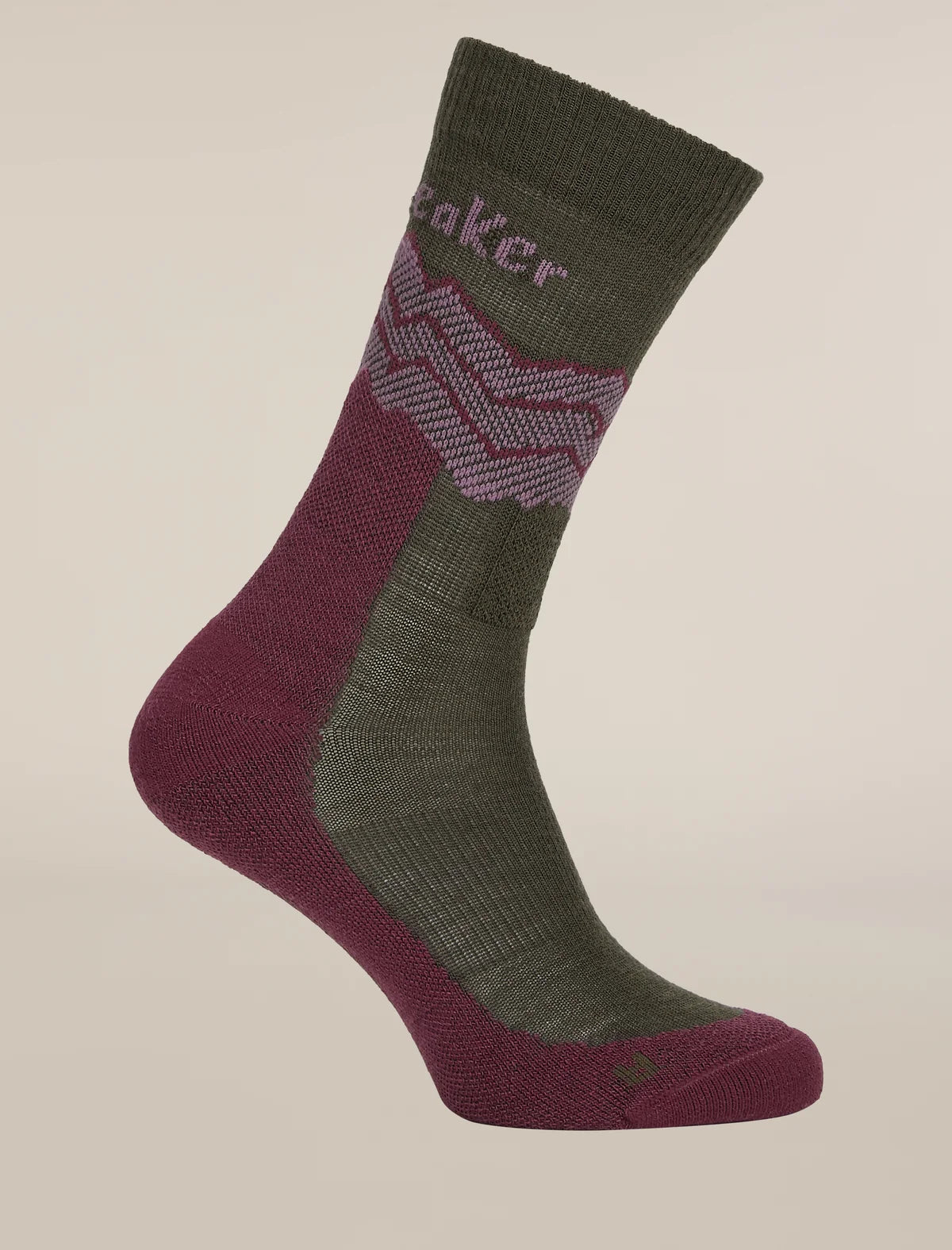 Icebreaker Womens Merino Hike+ Medium Crew Across the Peaks Dark Loden Dark Berry Grey Plum