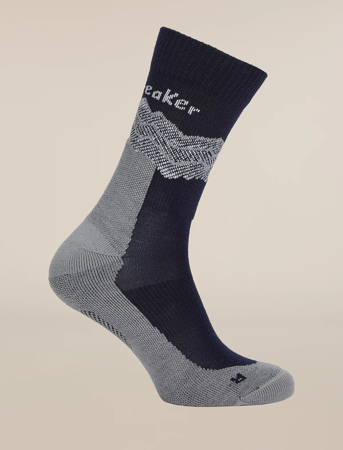 Icebreaker Mens Merino Hike+ Medium Crew Across the Peaks Midnight Navy Alloy Snow
