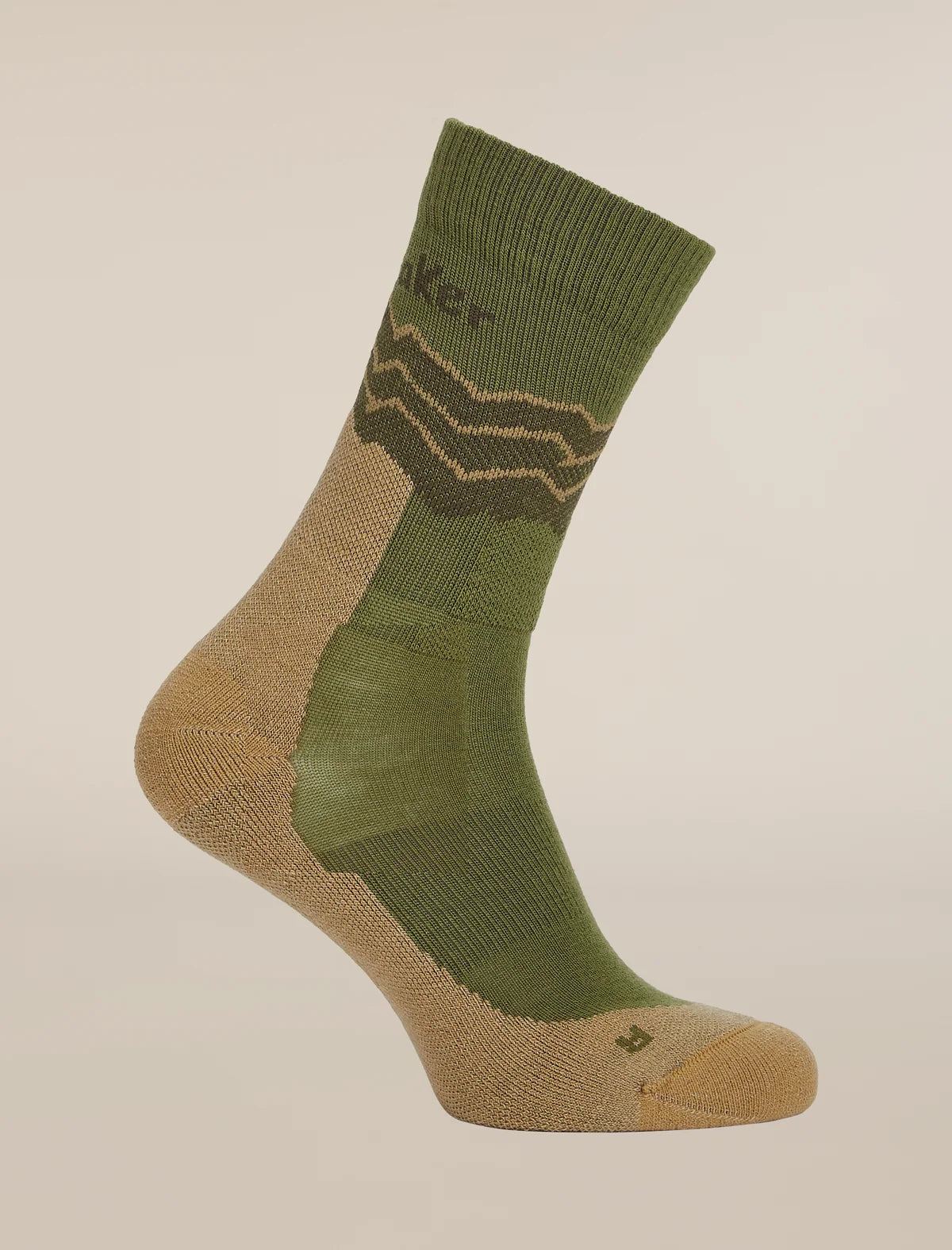 Icebreaker Mens Merino Hike+ Medium Crew Across the Peaks Sphagnum Cumin Dark Loden
