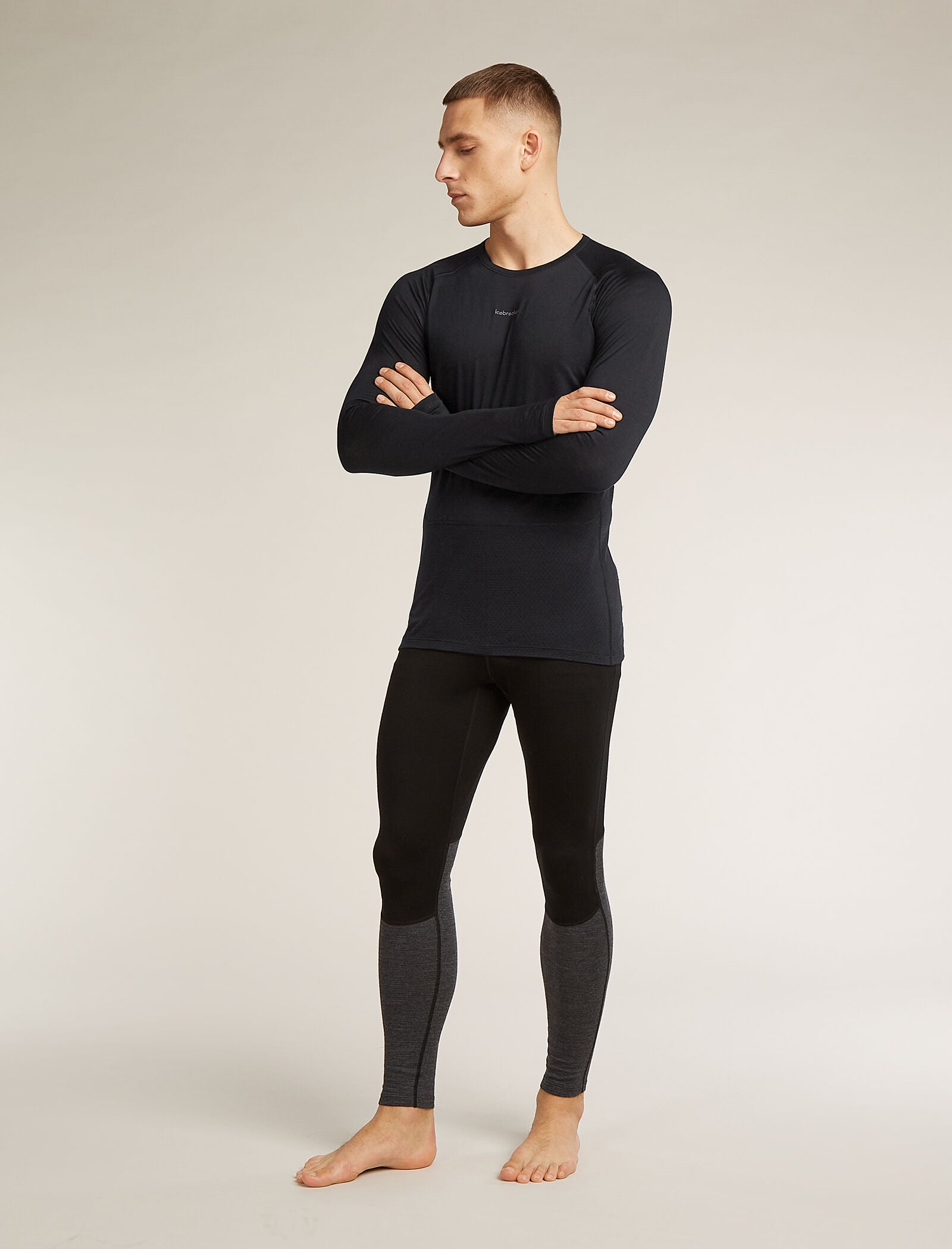 Icebreaker Mens Merino Blend 125 ZoneKnit LS Crewe Large Black