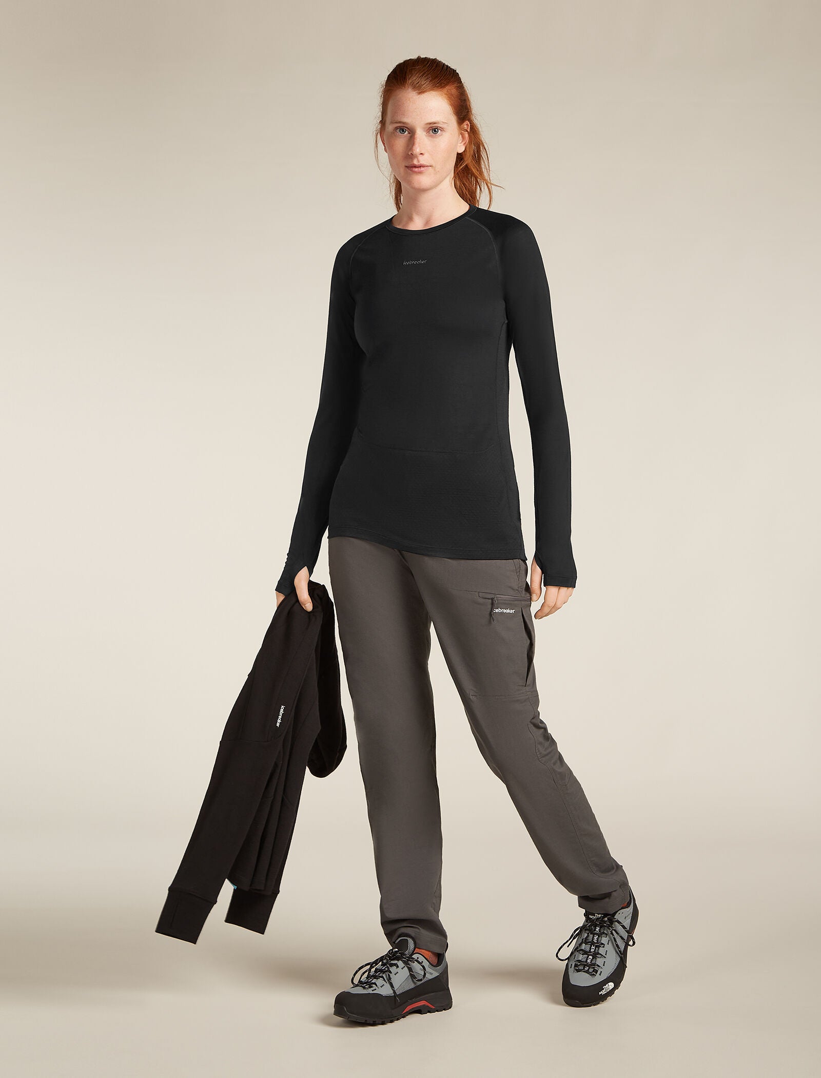 Icebreaker Womens Merino Blend 125 ZoneKnit LS Crewe Small Black