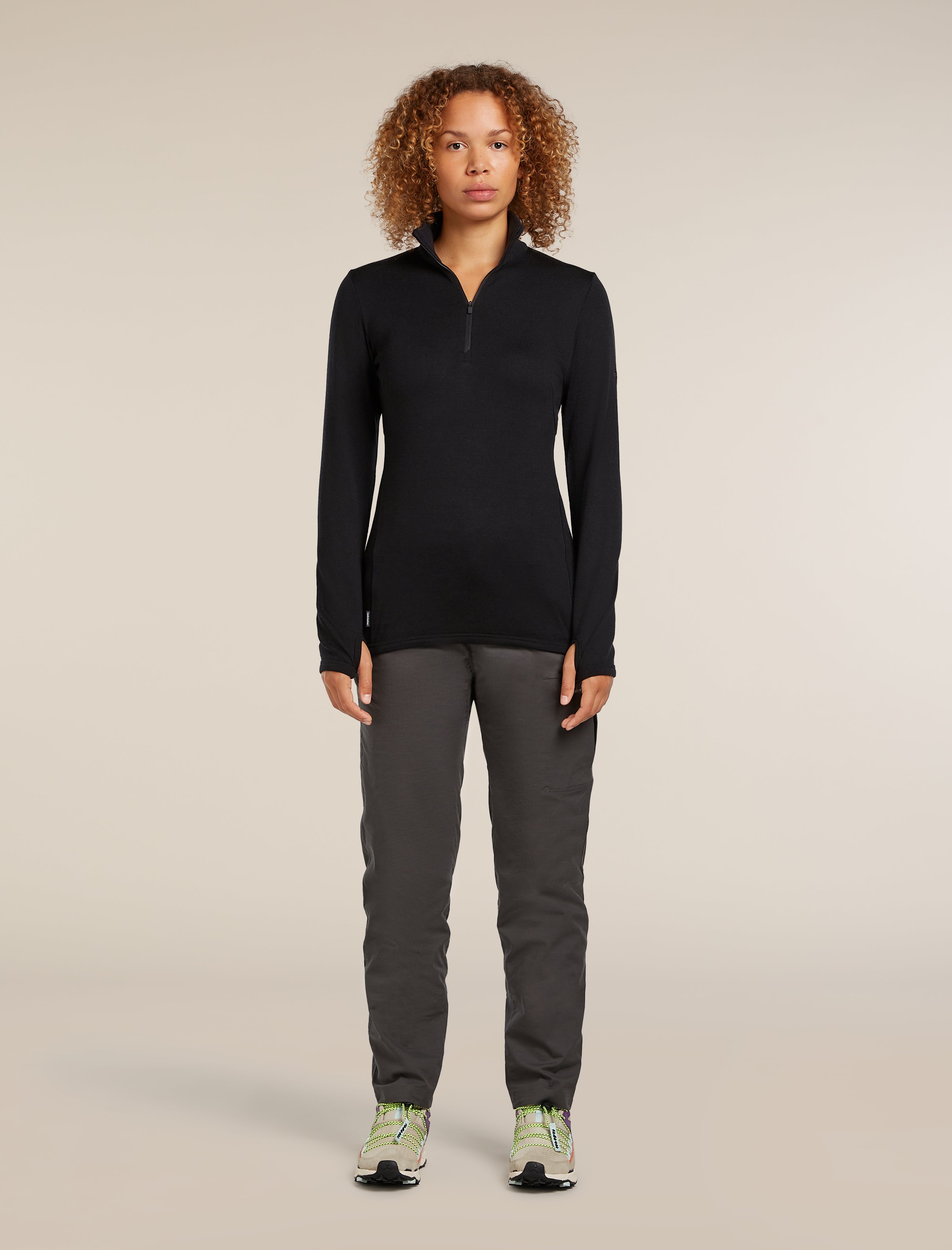 Icebreaker Womens Merino 300 Original LS Half Zip Medium Black