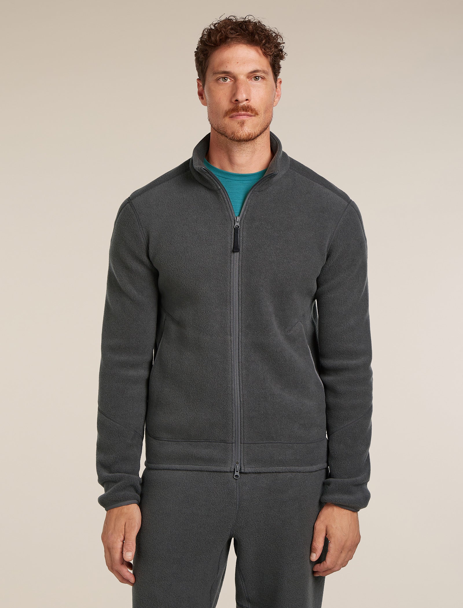 Icebreaker Mens Merino Blend 800 RealFleece Classic Pile LS Zip Obsidian