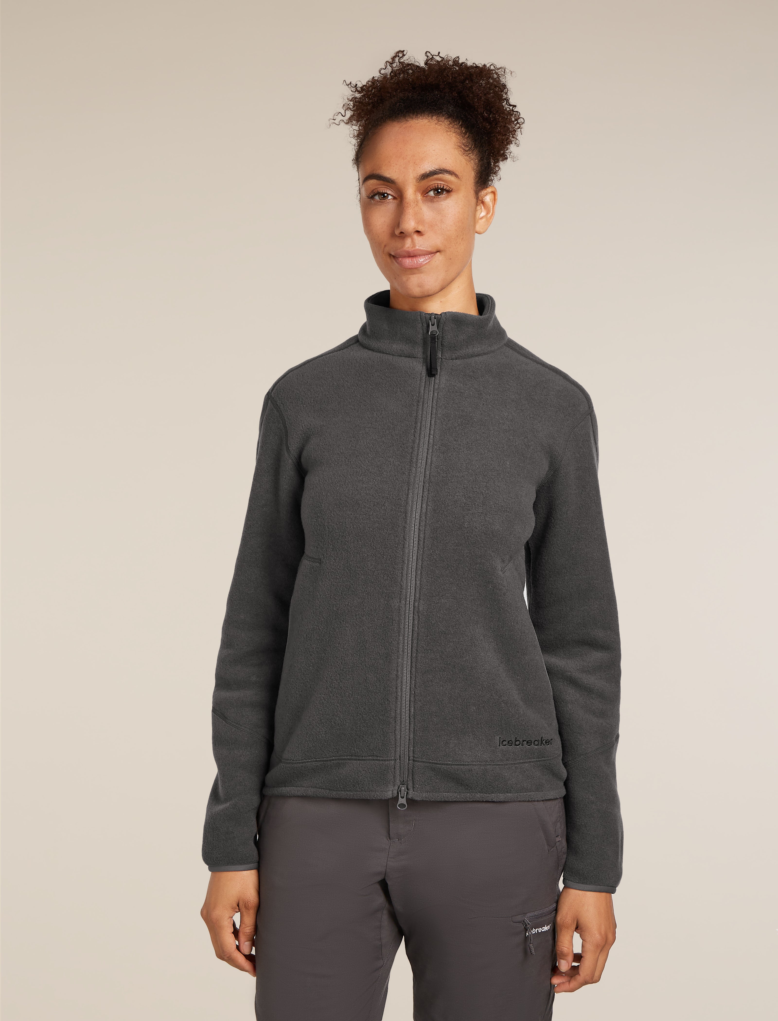 Icebreaker Womens Merino Blend 800 RealFleece Classic Pile LS Zip Obsidian