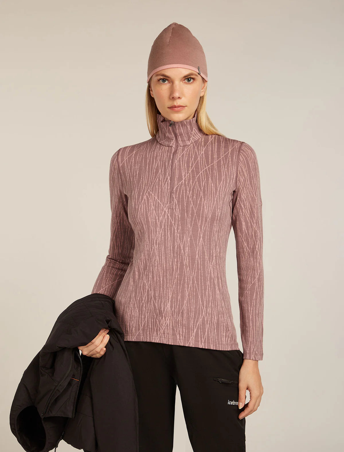 Icebreaker Womens Merino 260 Tech Vertex LS Half Zip Delta Lines AOP