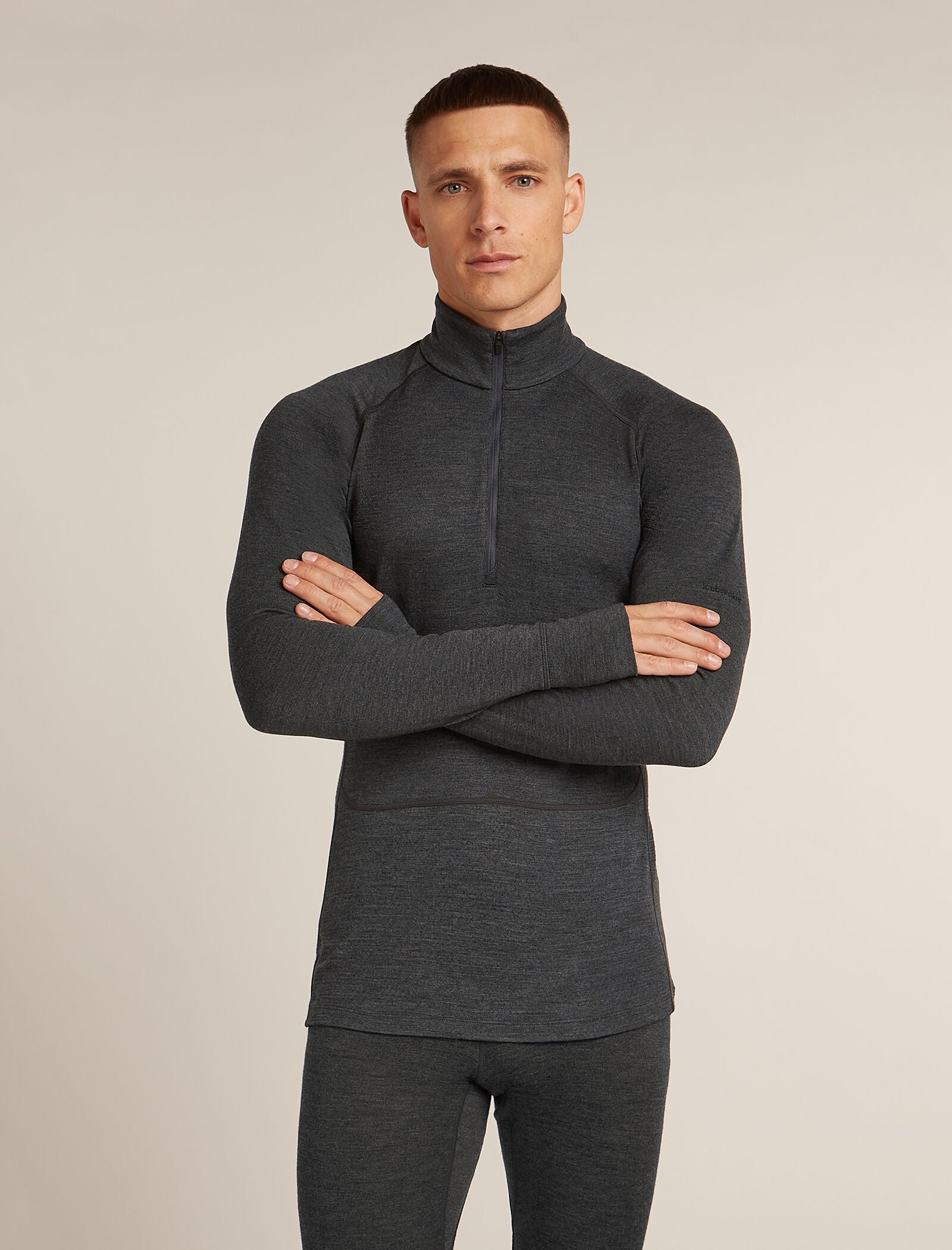 Icebreaker Mens Merino 260 ZoneKnit LS Half Zip Jet Hthr