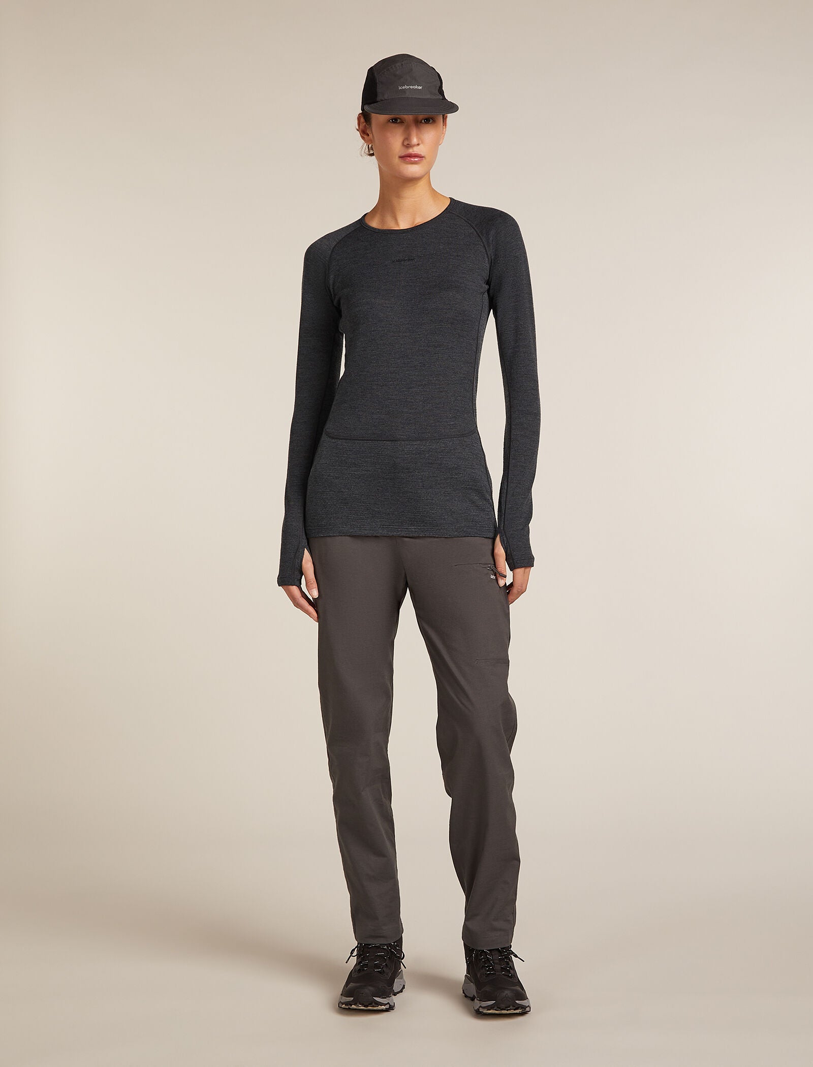 Icebreaker Womens Merino 260 ZoneKnit LS Crewe Medium Java Summit Cb