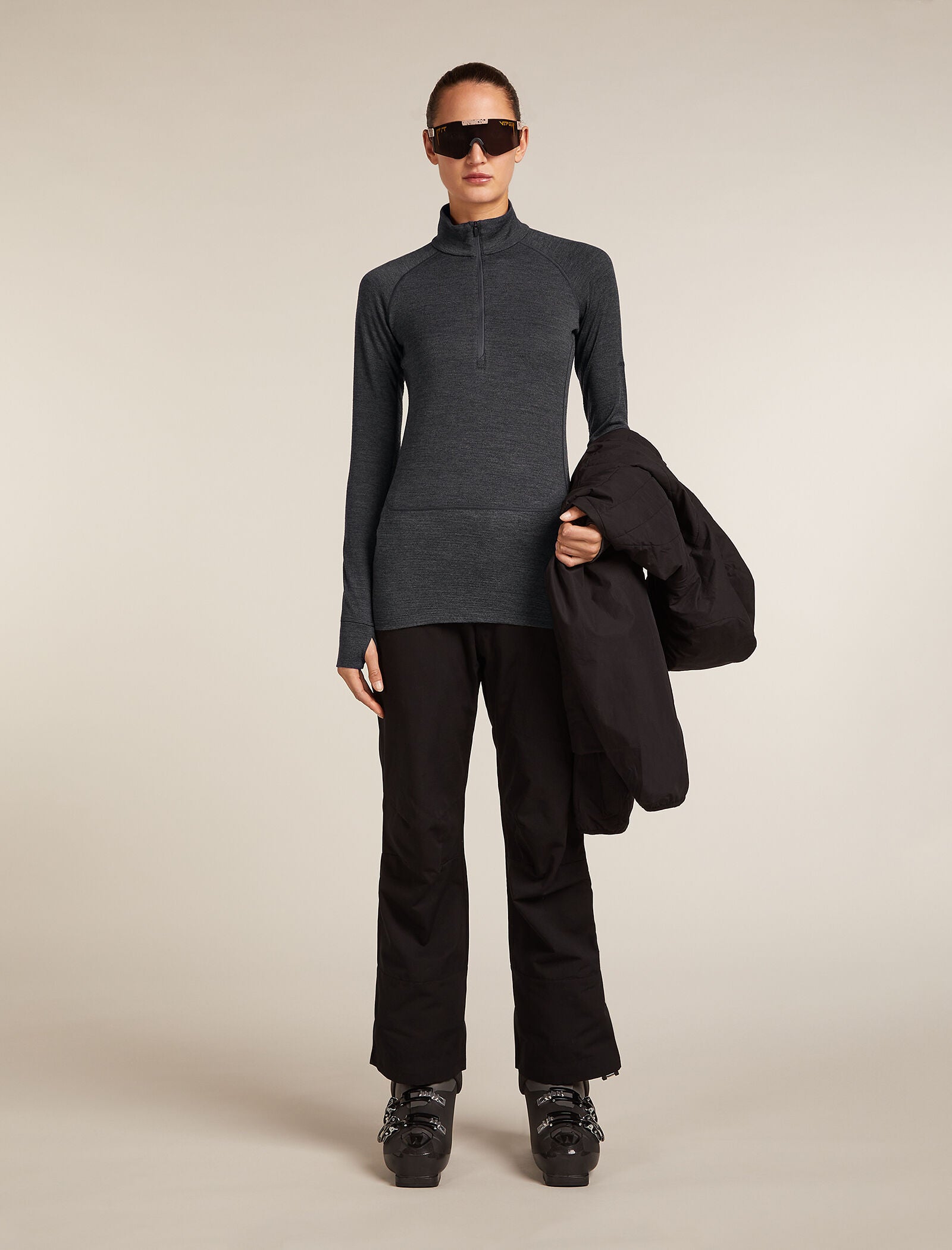 Icebreaker Womens Merino 260 ZoneKnit LS Half Zip Medium Java Summit Cb