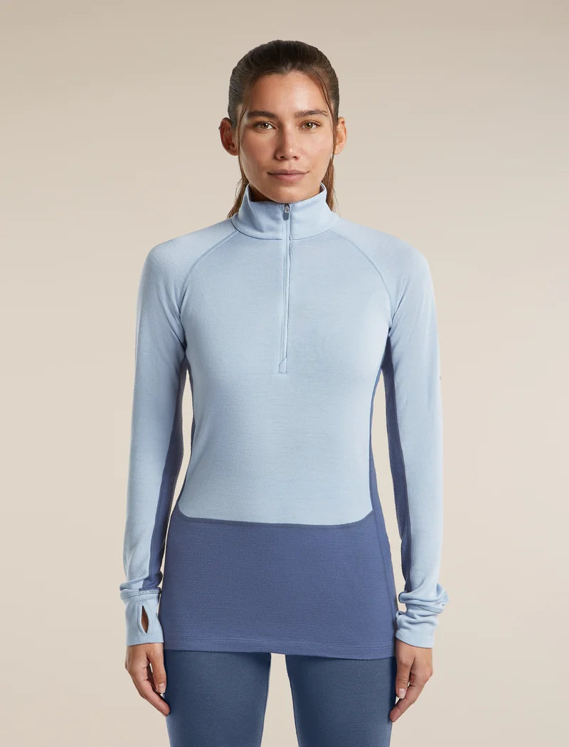Icebreaker Womens Merino 260 ZoneKnit LS Half Zip Dawn Zinc Blue Cb