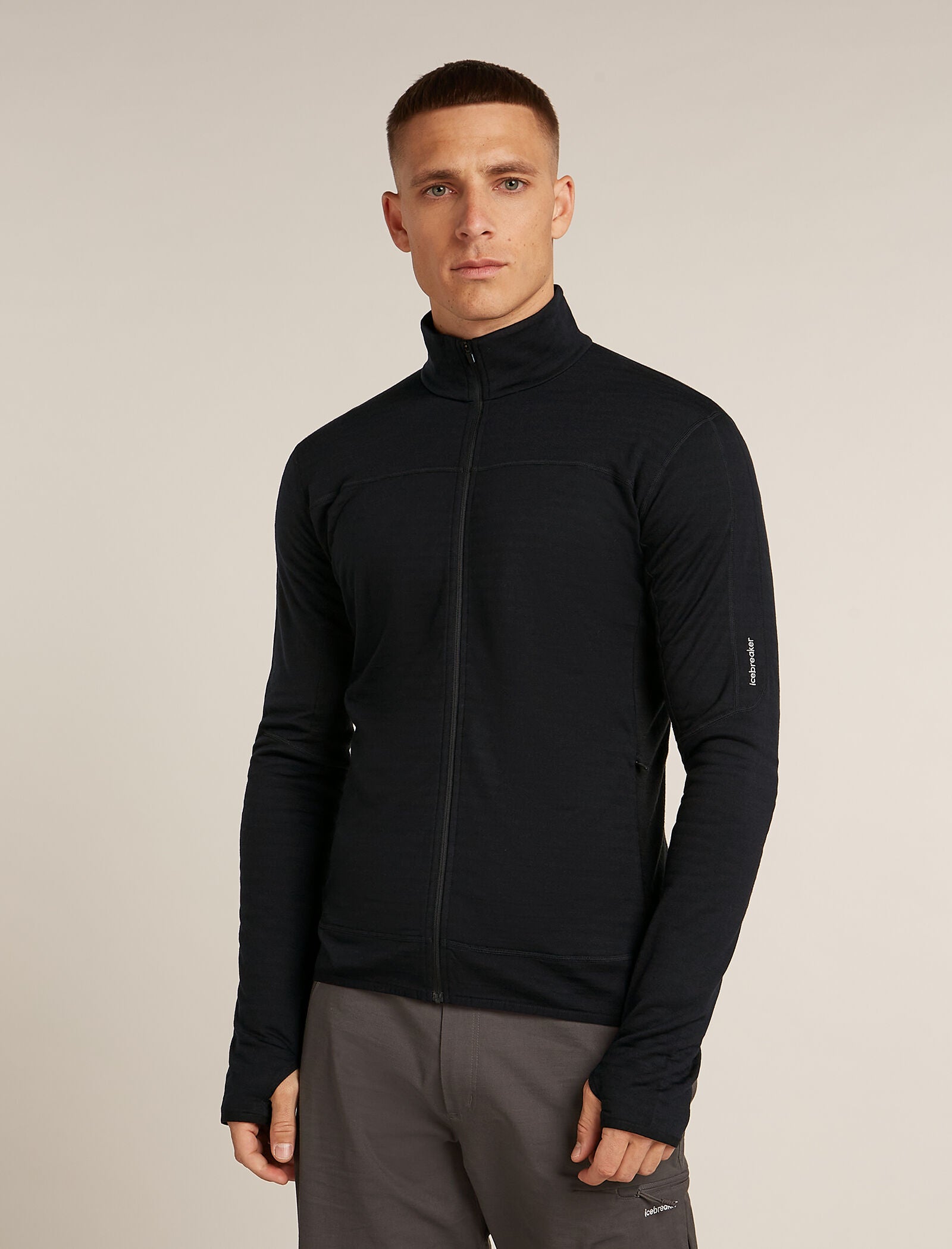 Icebreaker Mens Merino Blend 300 RealFleece Descender LS Zip Black