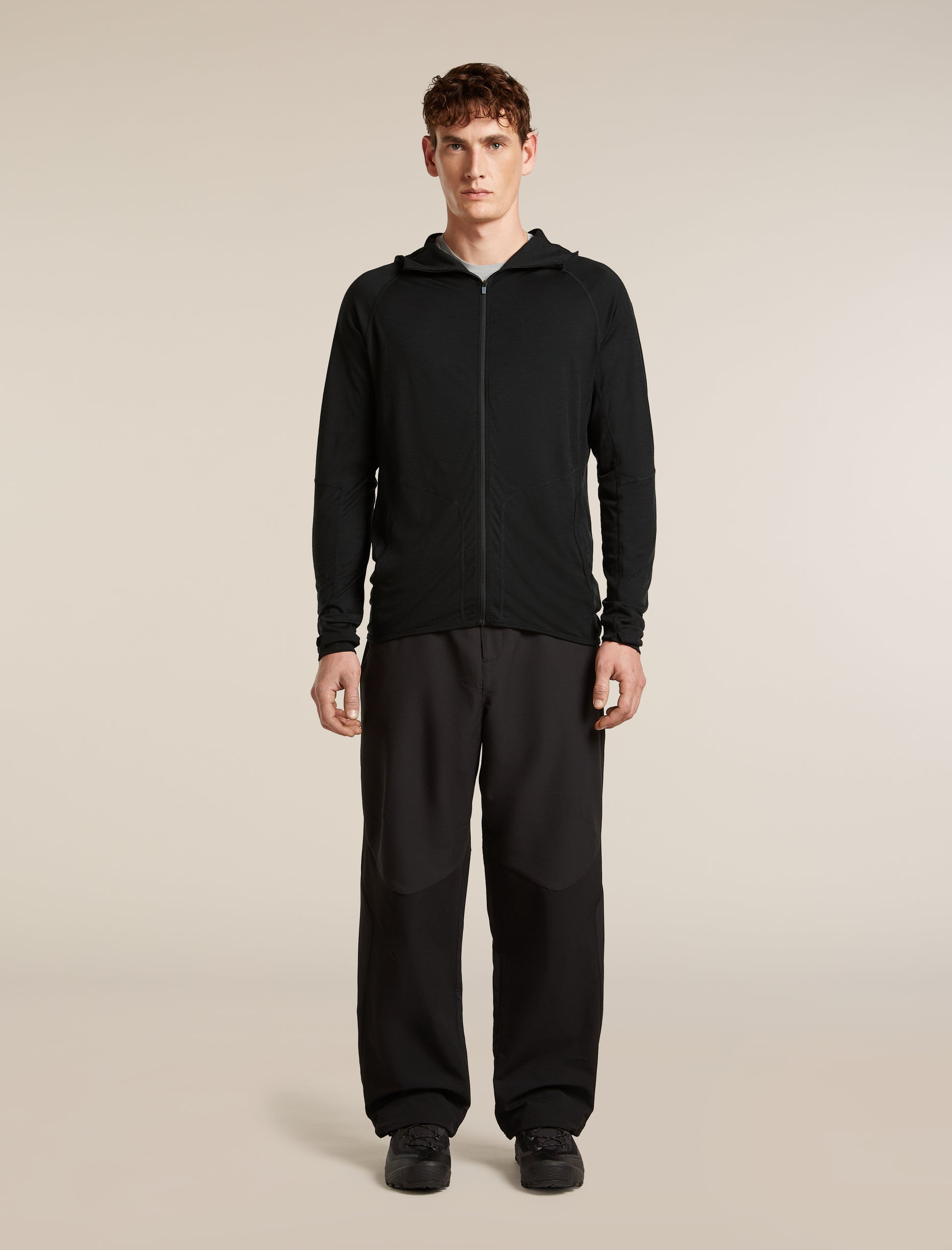 Icebreaker Mens 150 MerinoFine Ace LS Zip Hoodie UPF Large Black