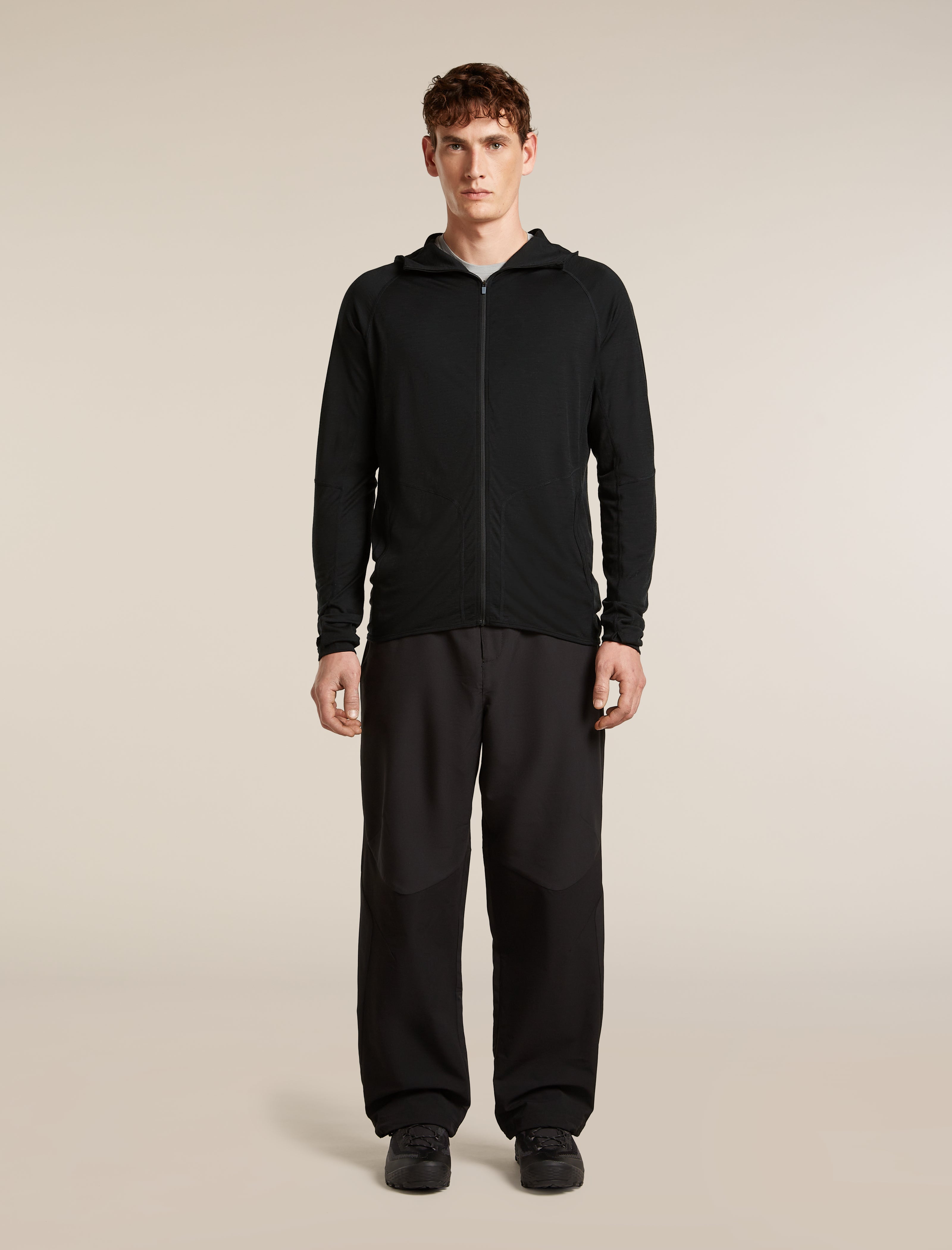 Icebreaker Mens 150 MerinoFine Ace LS Zip Hoodie UPF Large Black