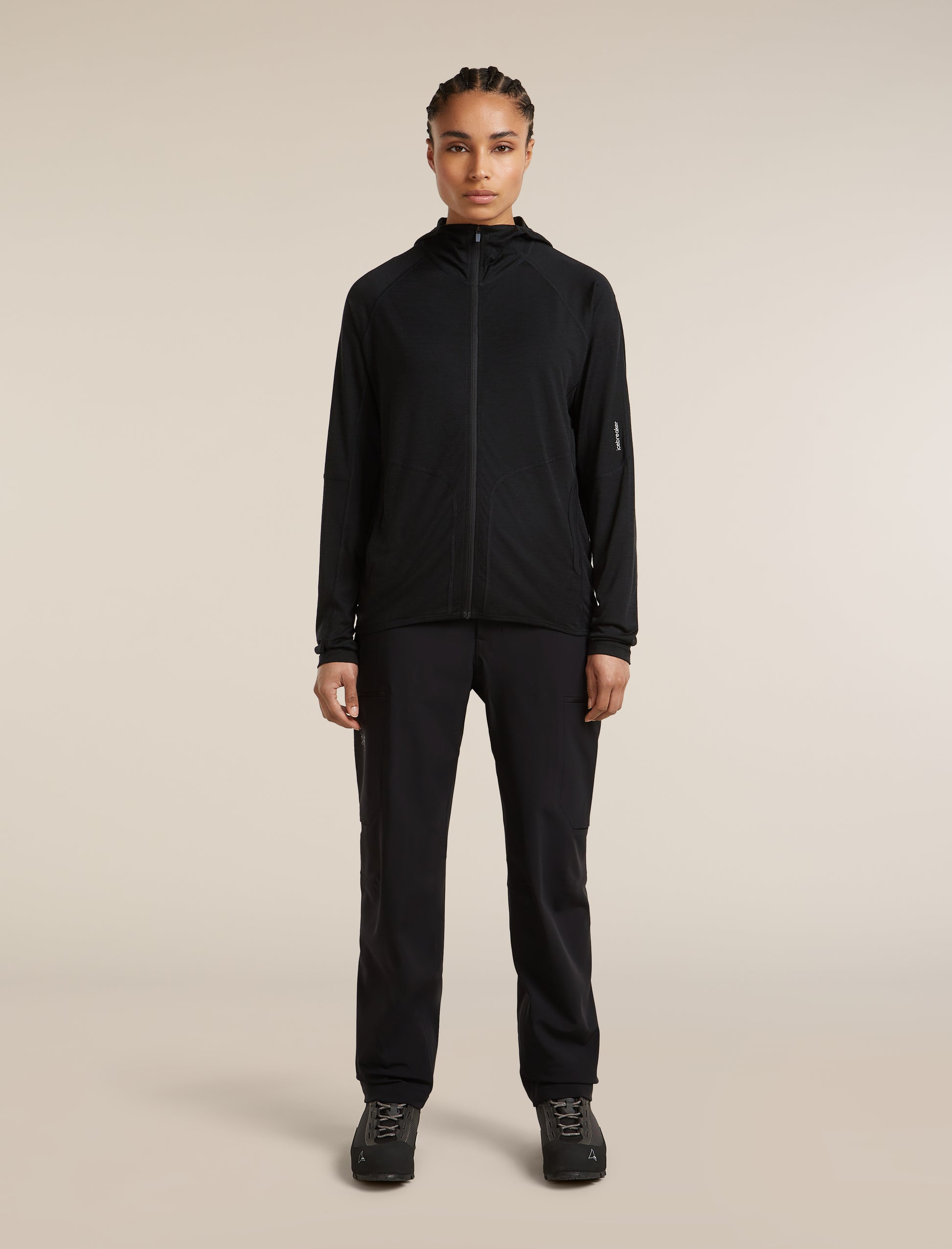 Icebreaker Womens 150 MerinoFine Ace LS Zip Hoodie UPF Medium Black