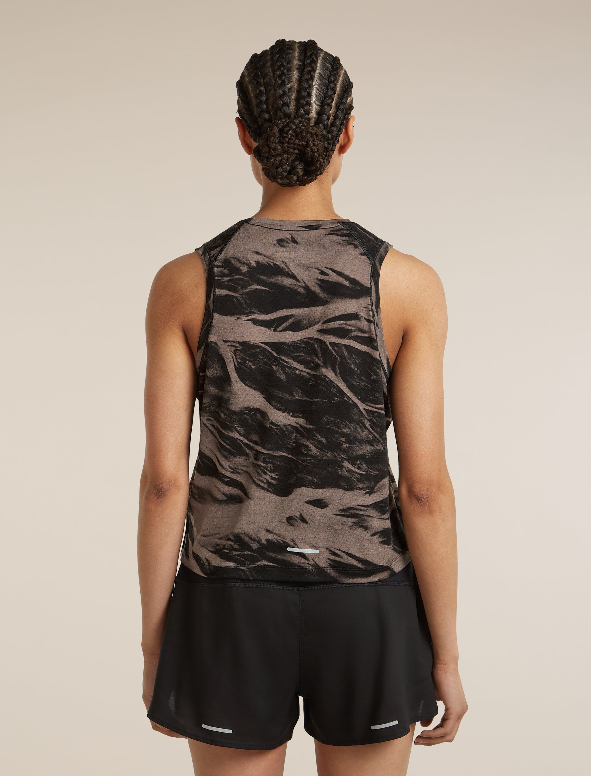 Icebreaker Womens Merino Blend 125 Cool-Lite Speed Tank Motion AOP Large Porcini Black Aop