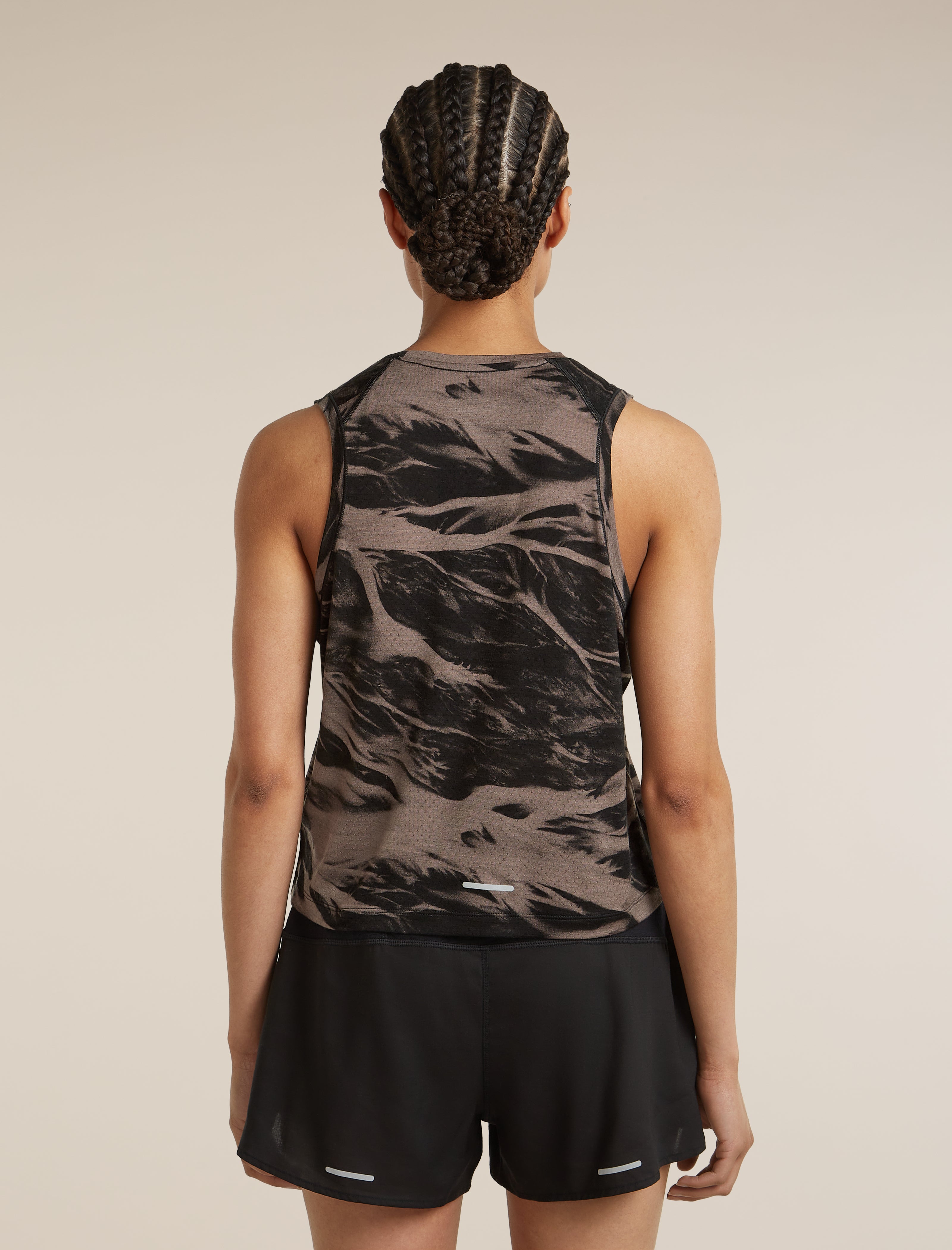 Icebreaker Womens Merino Blend 125 Cool-Lite Speed Tank Motion AOP Large Porcini Black Aop