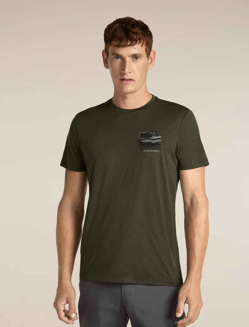 Icebreaker Mens Merino 150 Tech Lite SS Tee Evolving Layers Dark Loden