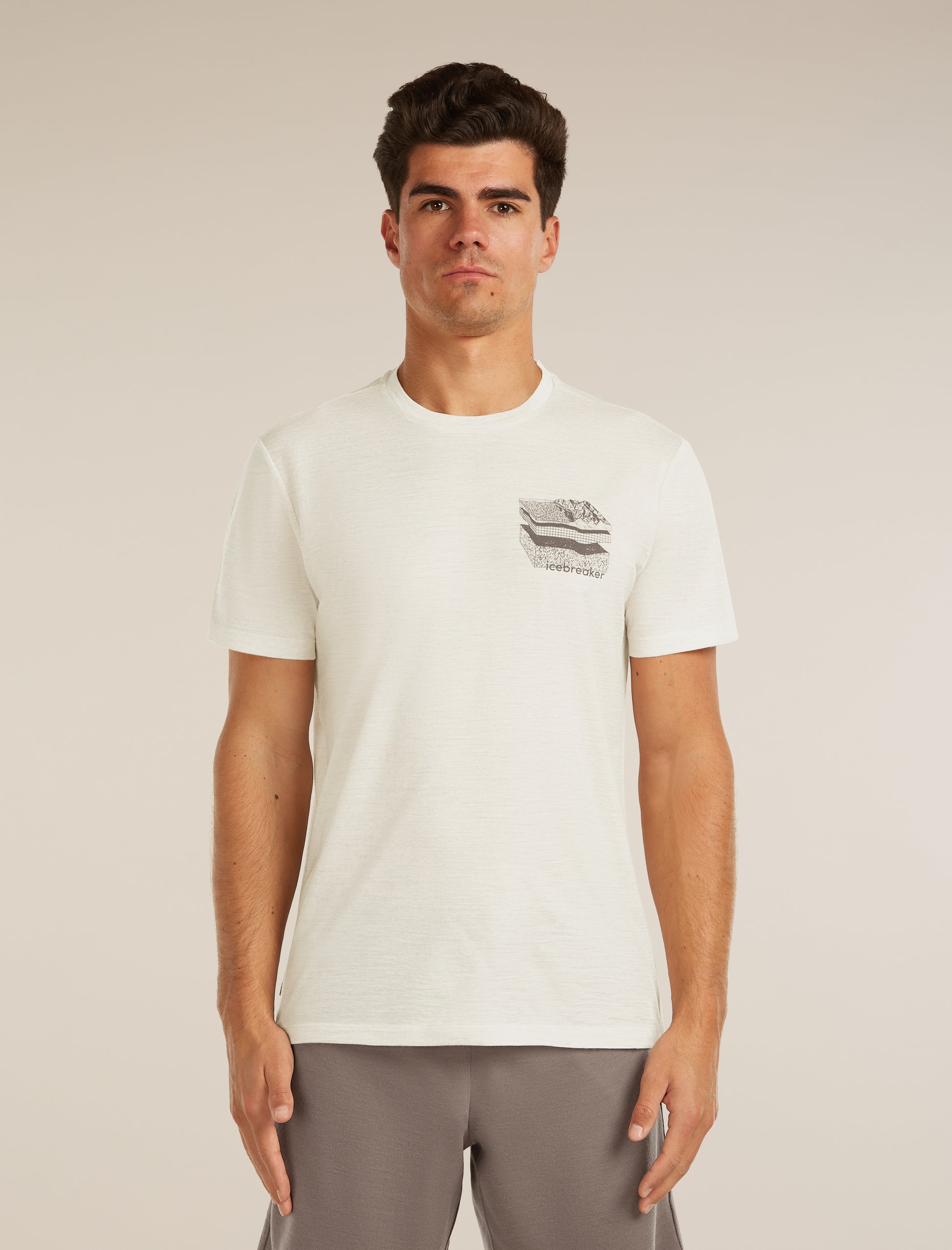 Icebreaker Mens Merino 150 Tech Lite SS Tee Evolving Layers Ecru Hthr