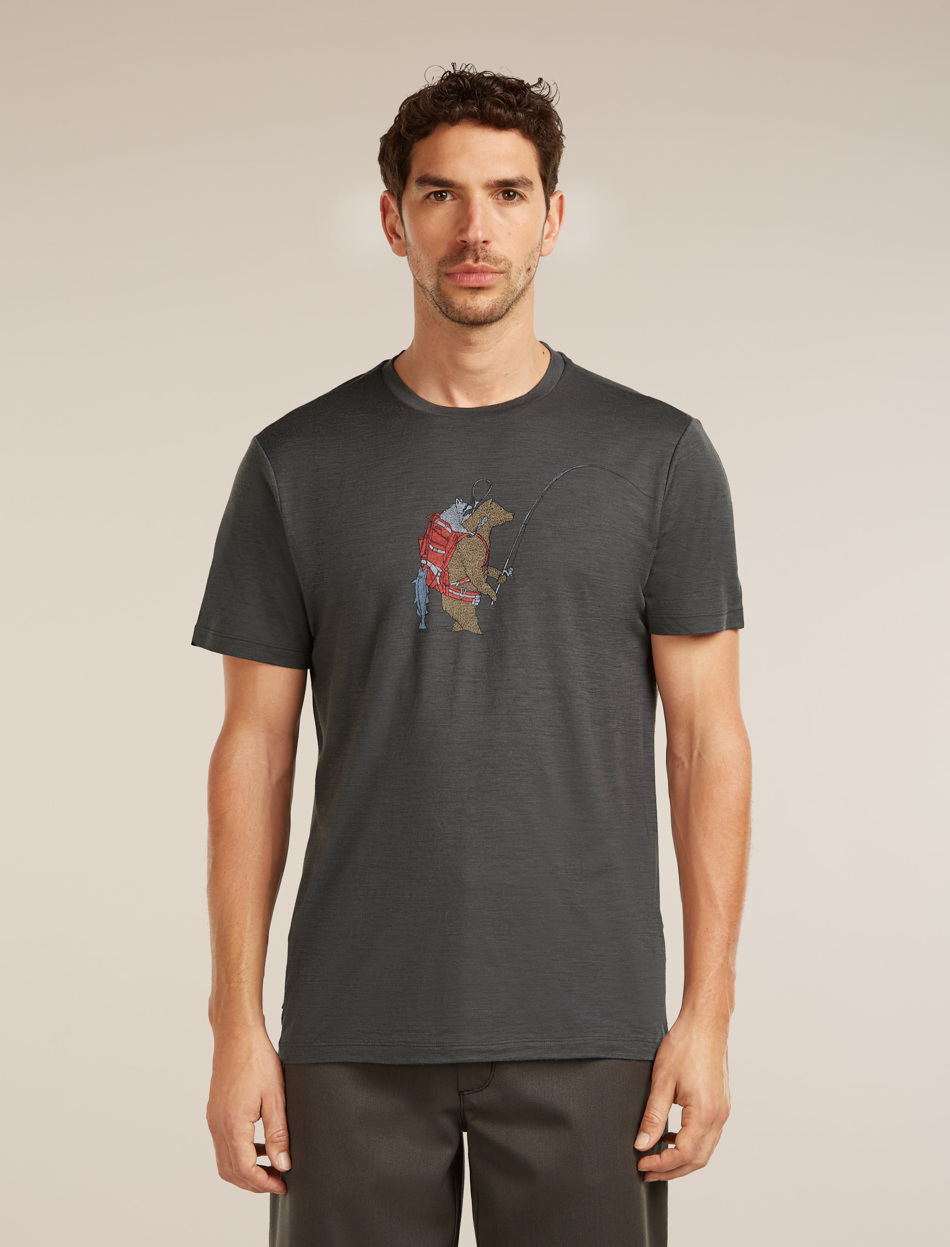 Icebreaker Mens Merino 150 Tech Lite SS Tee Bear Catch Obsidian
