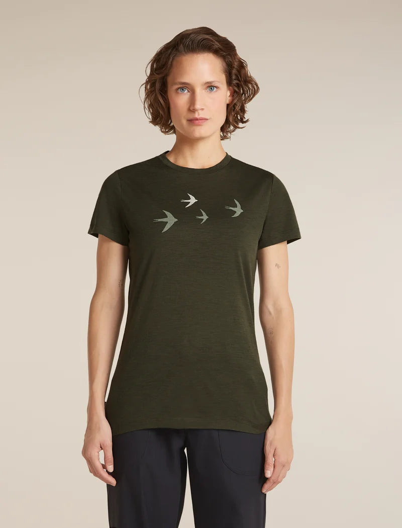 Icebreaker Womens Merino 150 Tech Lite SS Tee Bird Transit Dark Loden