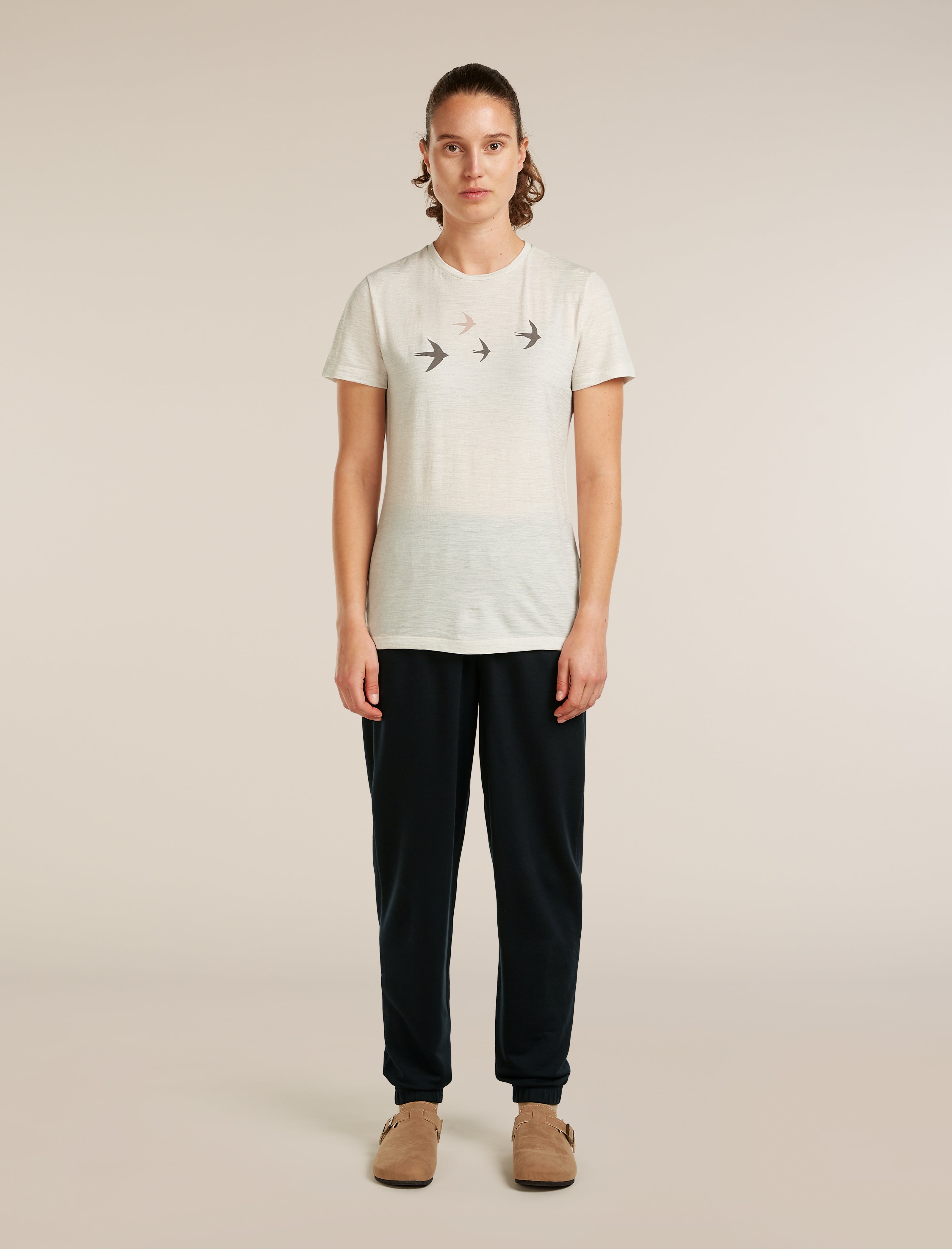 Icebreaker Womens Merino 150 Tech Lite SS Tee Bird Transit Large Ecru Hthr