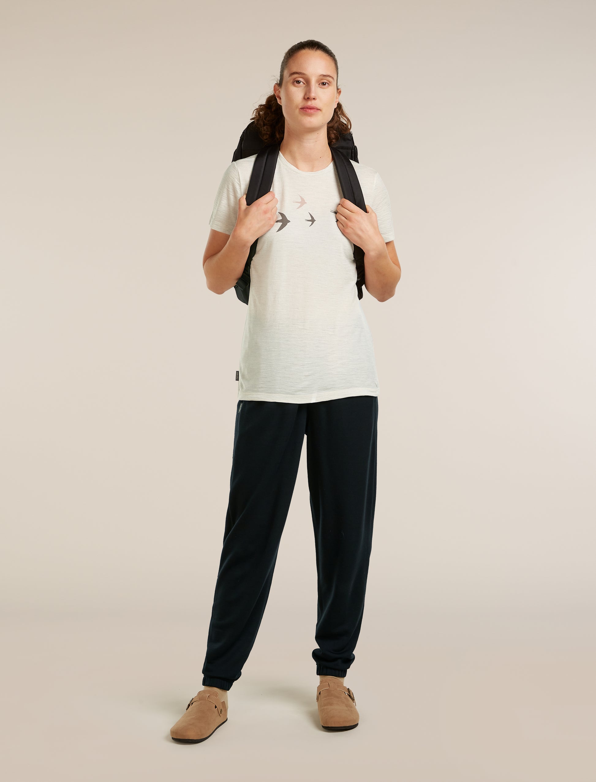 Icebreaker Womens Merino 150 Tech Lite SS Tee Bird Transit Medium Ecru Hthr