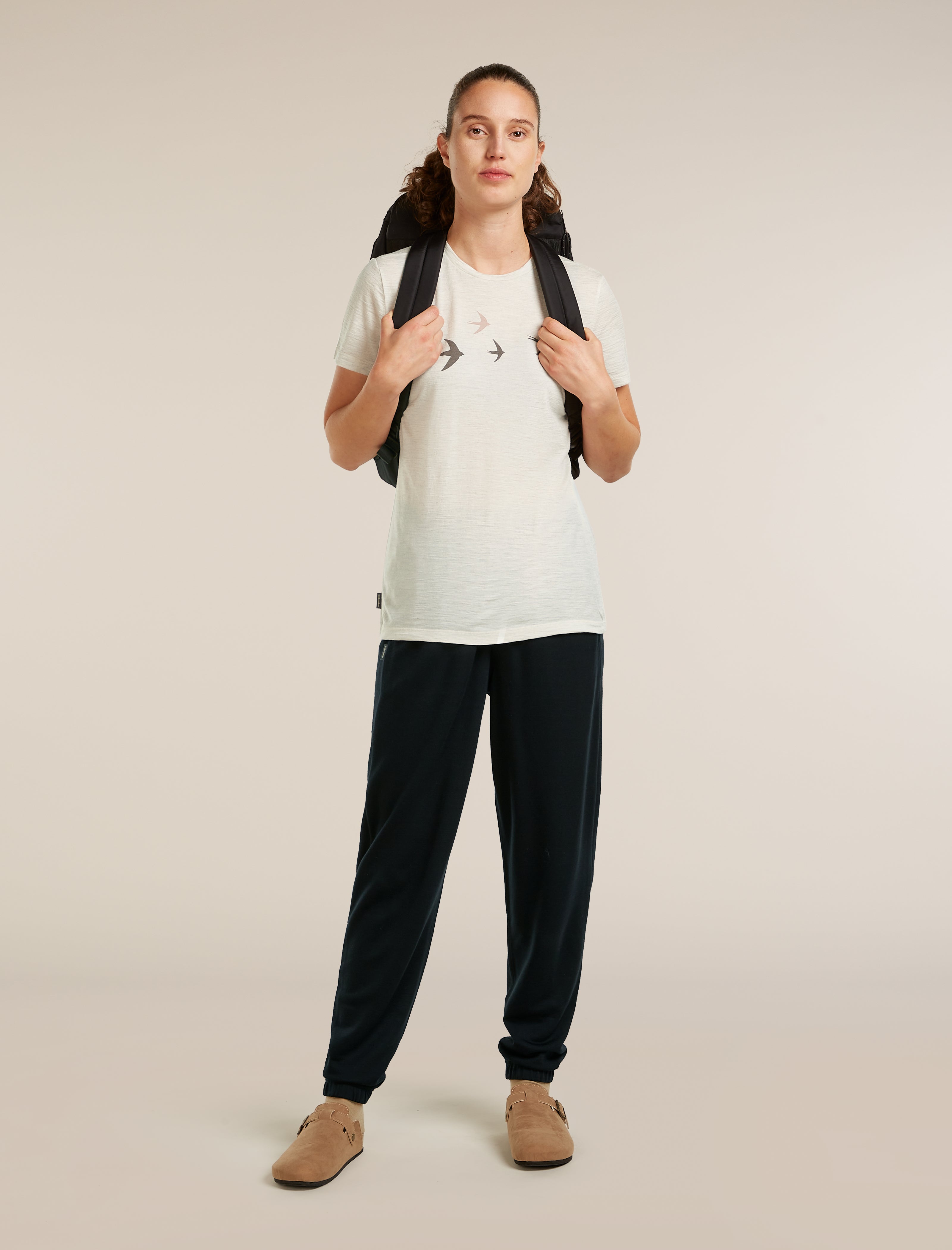 Icebreaker Womens Merino 150 Tech Lite SS Tee Bird Transit Medium Ecru Hthr