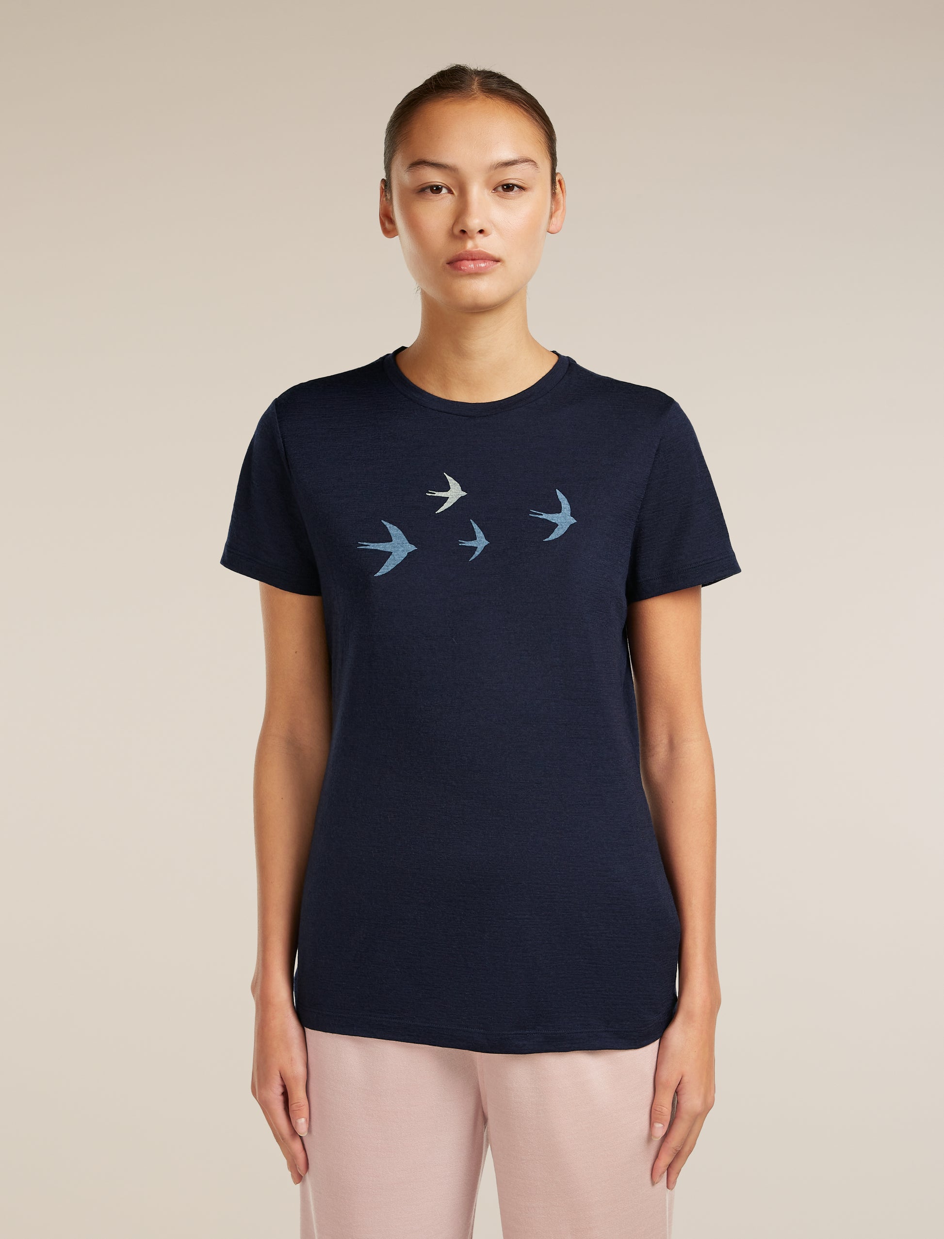 Icebreaker Womens Merino 150 Tech Lite SS Tee Bird Transit Medium Midnight Navy