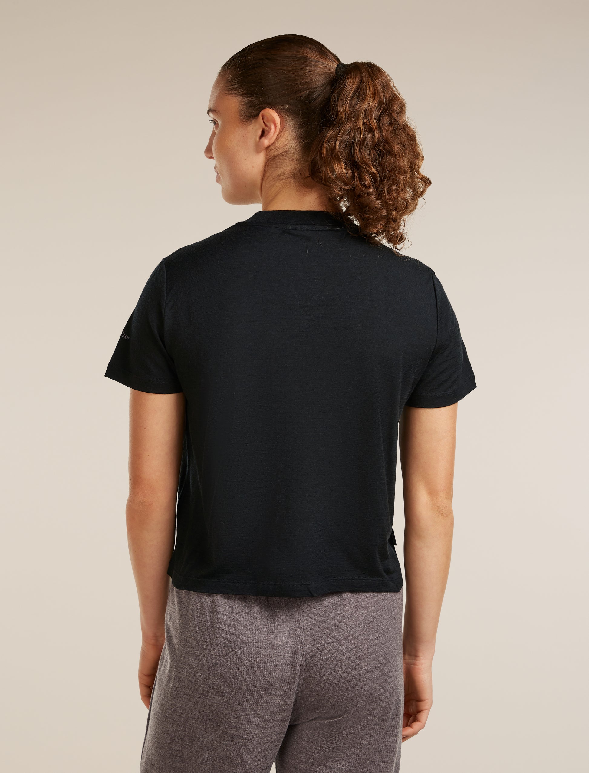 Icebreaker Womens Merino 150 Tech Lite SS Crop Tee NZ Flora Large Black