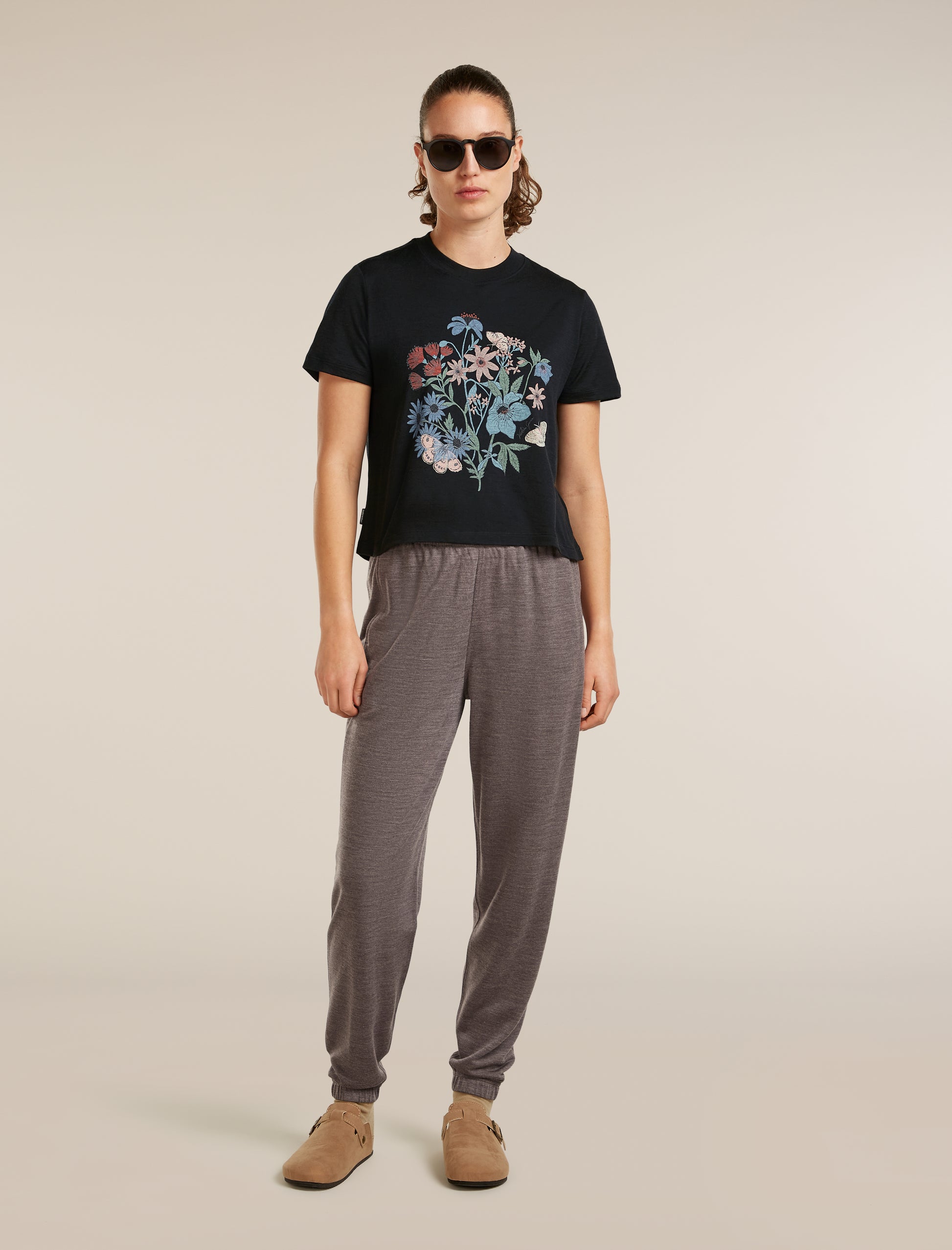 Icebreaker Womens Merino 150 Tech Lite SS Crop Tee NZ Flora Small Black