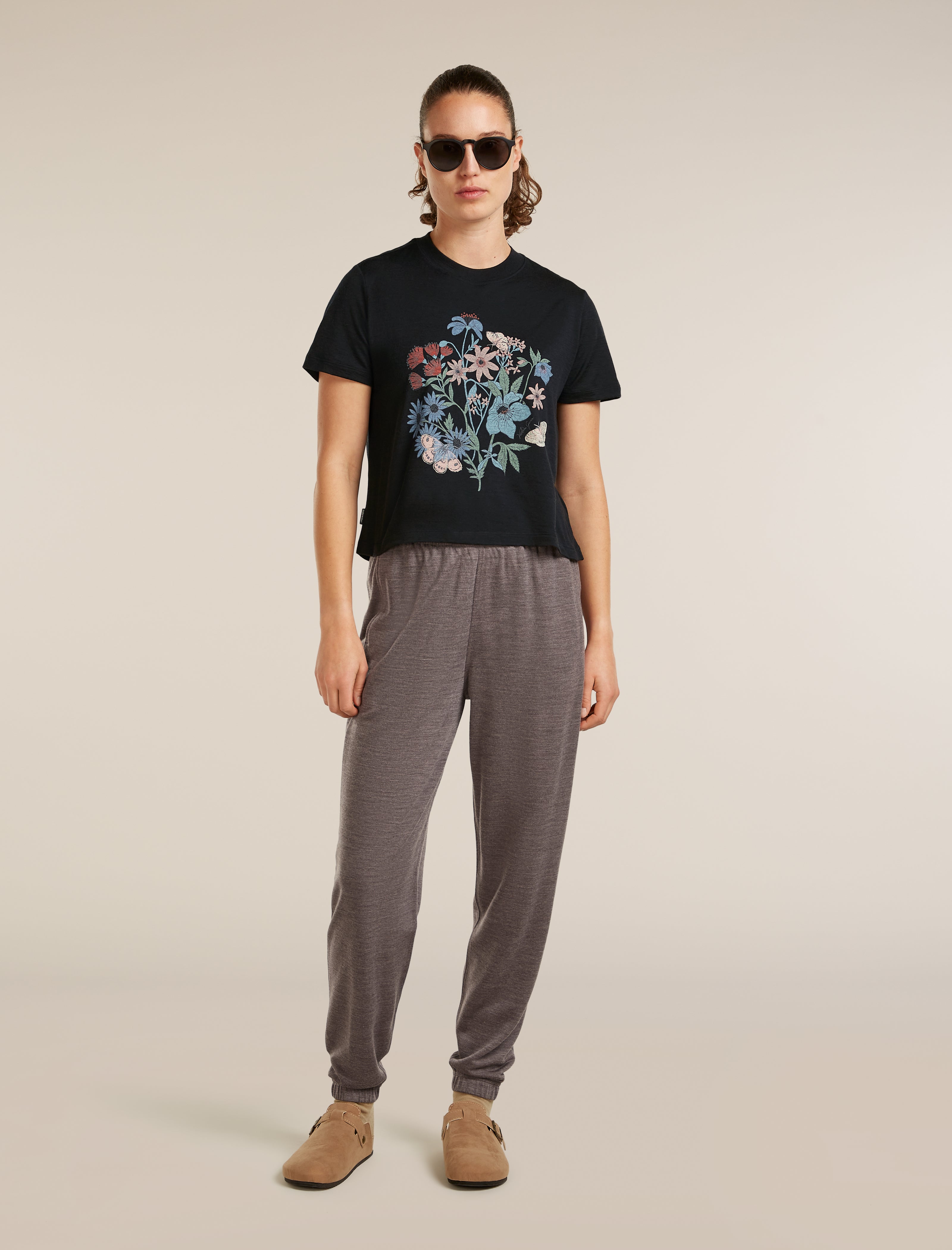 Icebreaker Womens Merino 150 Tech Lite SS Crop Tee NZ Flora Small Black