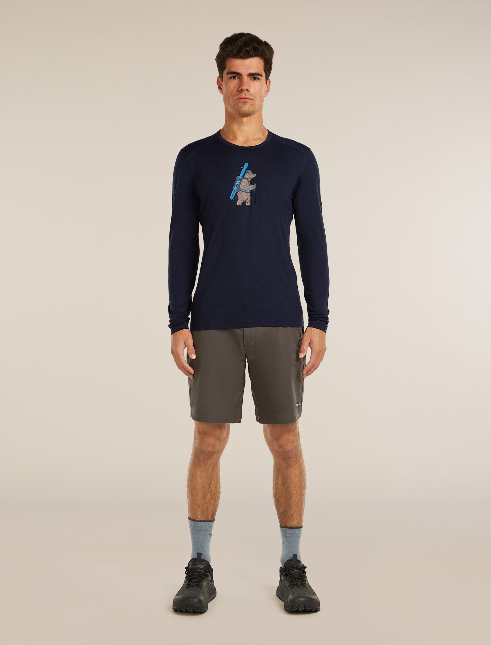 Icebreaker Mens Merino 200 Oasis LS Crewe Bear Tour Large Midnight Navy